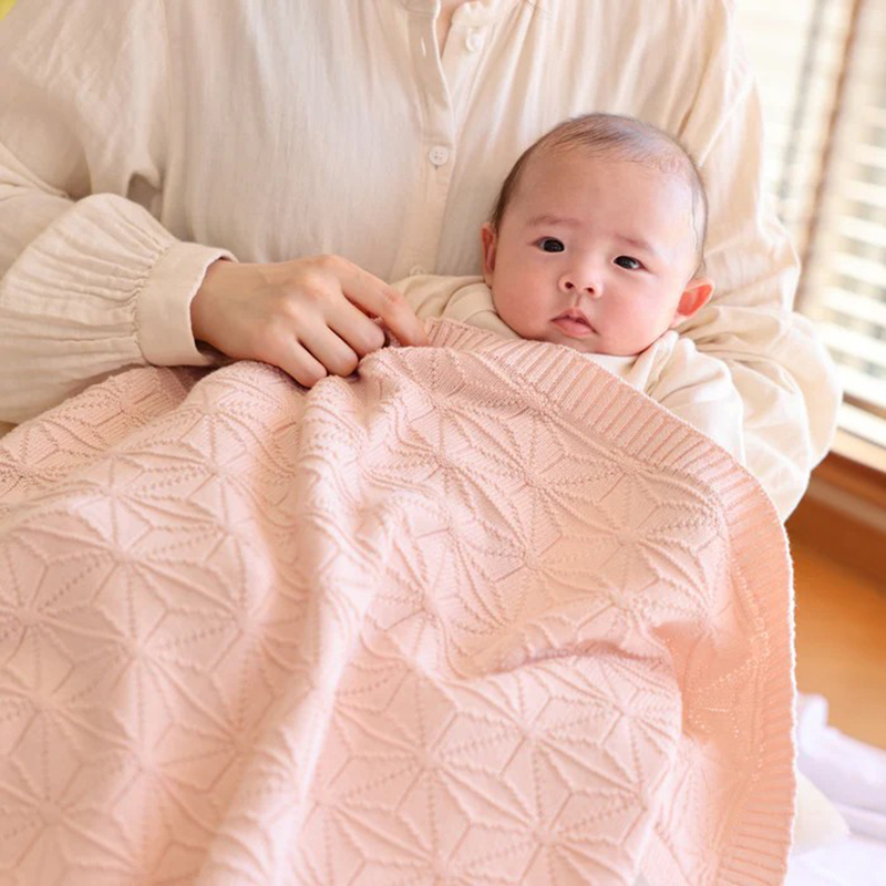 COFUCU 麻葉紋有機棉針織嬰兒毯-柔粉