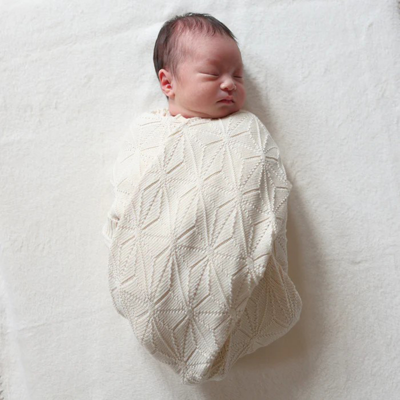 COFUCU 麻葉紋有機棉針織嬰兒毯-米白