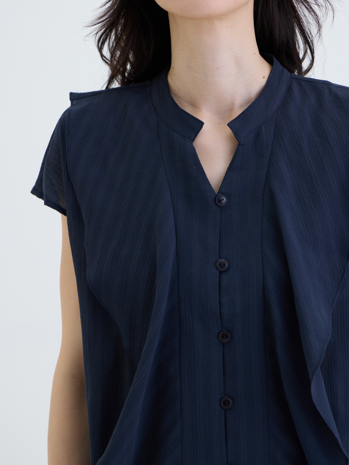 葉語開襟連袖上衣-藏青