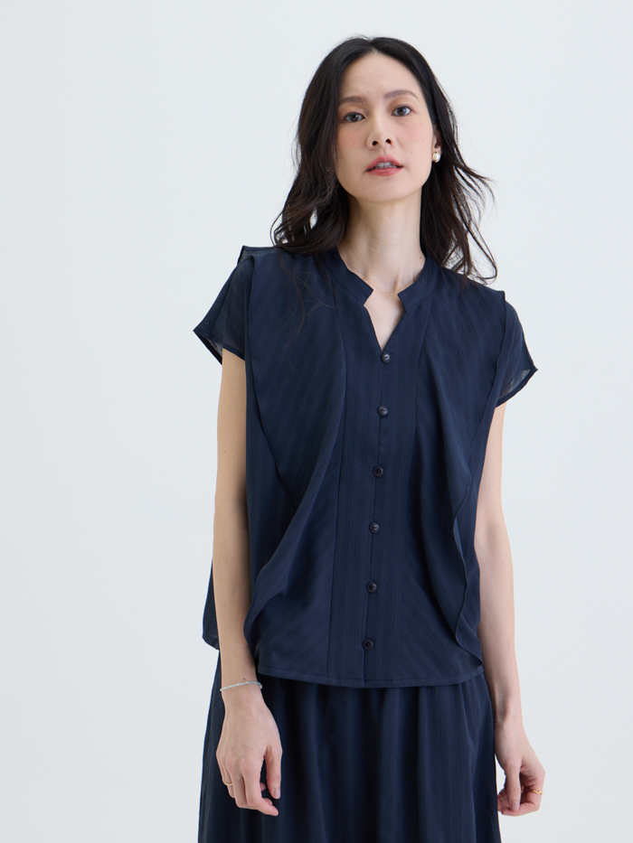 葉語開襟連袖上衣-藏青