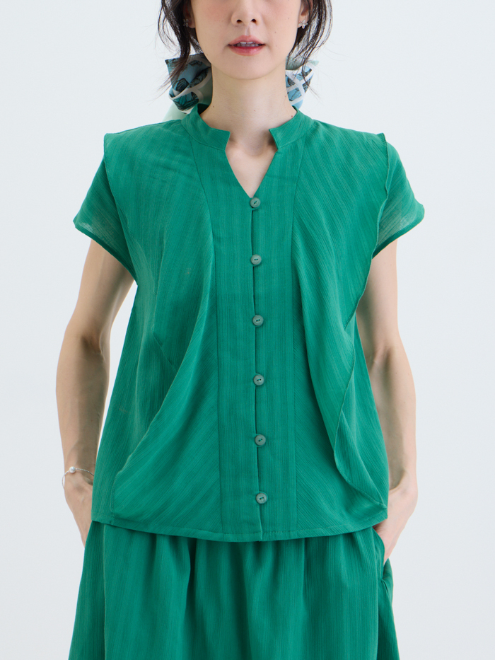 葉語開襟連袖上衣-柳竹