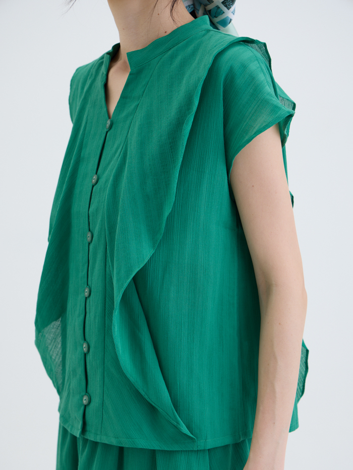 葉語開襟連袖上衣-柳竹