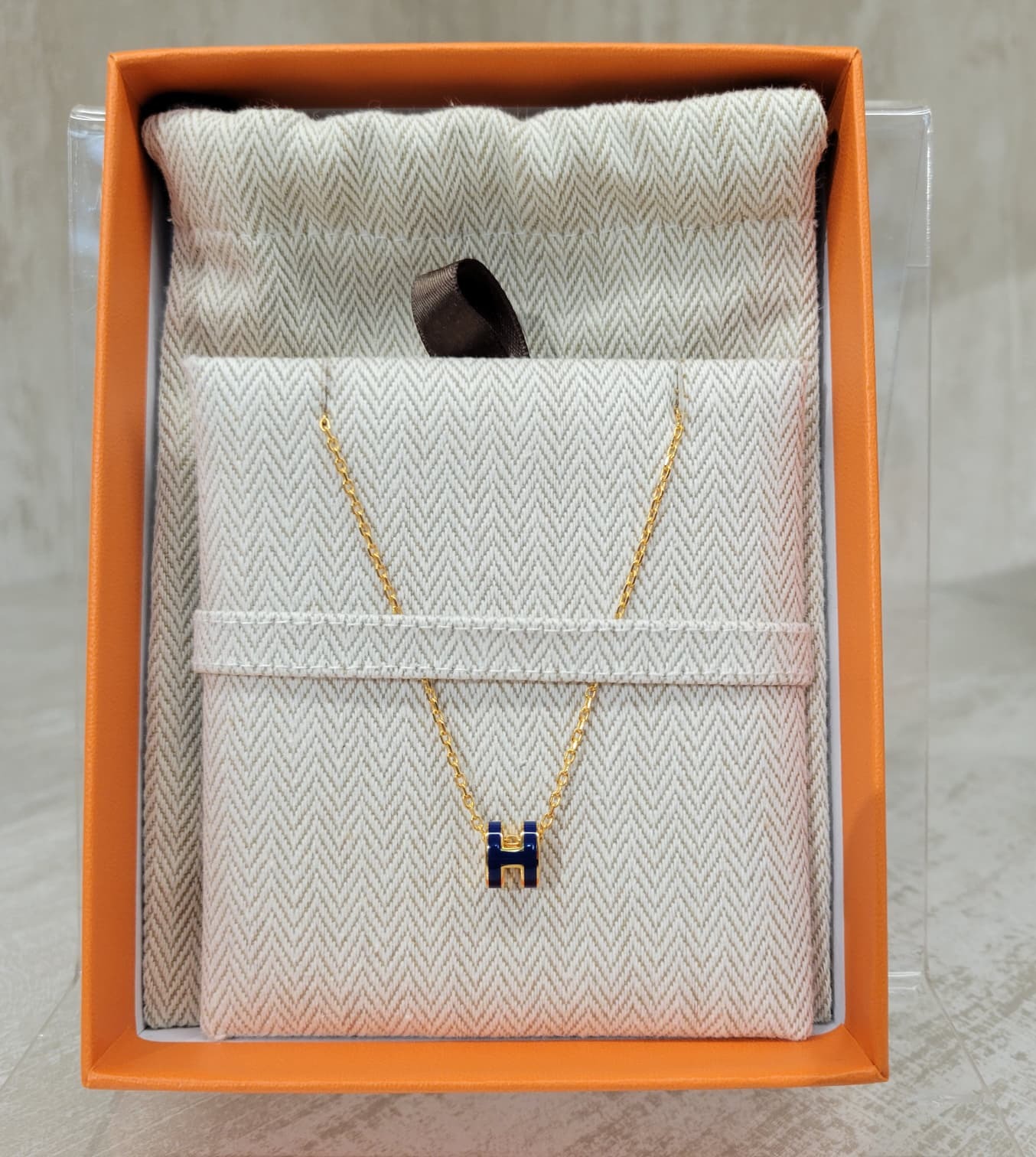 HERMES MINI POP H PENDANT BLEU SAPHIR F 寶石藍拼金頸鏈