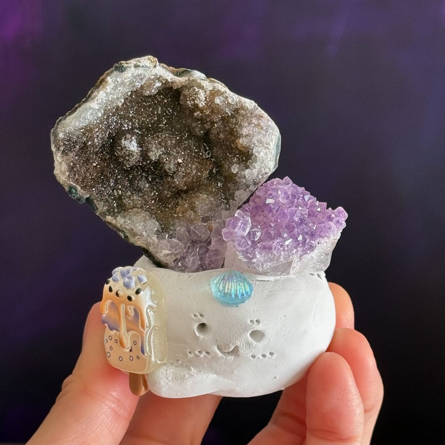 [原石] 異象水晶+紫晶簇 小晶靈