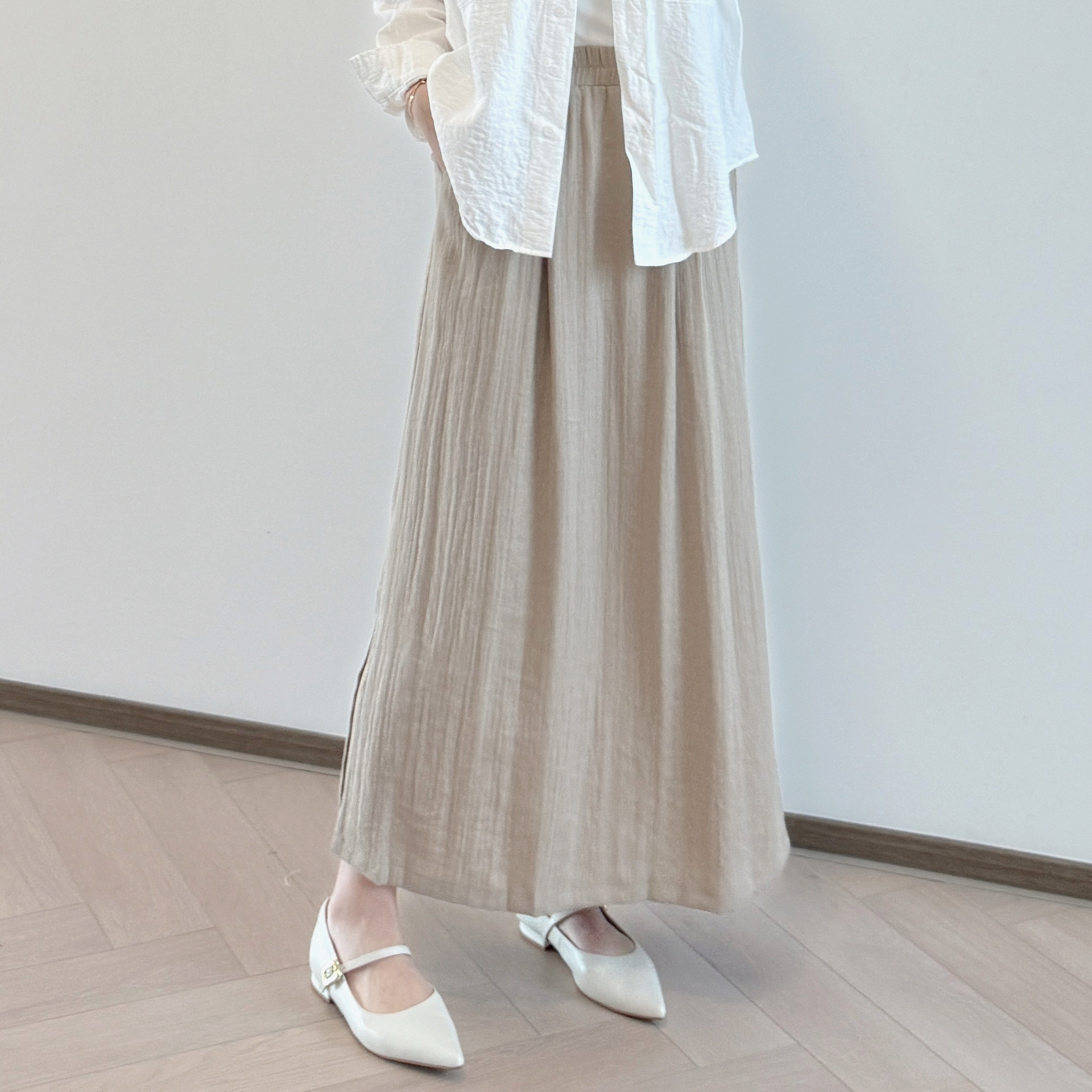 現貨 7254 天絲混棉麻軟滑直身裙