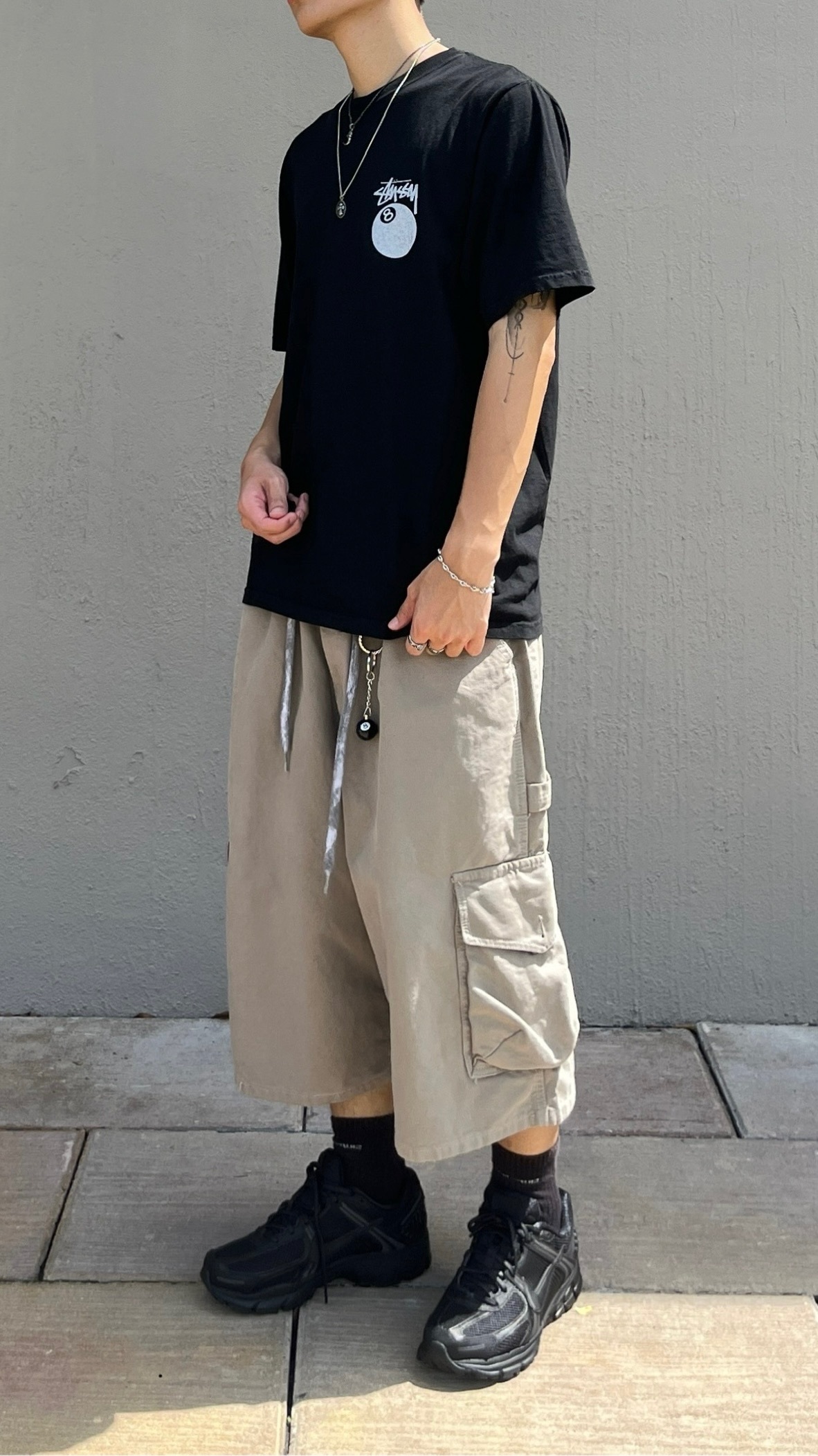 正韓 超寬工裝七分短褲 (2colors)