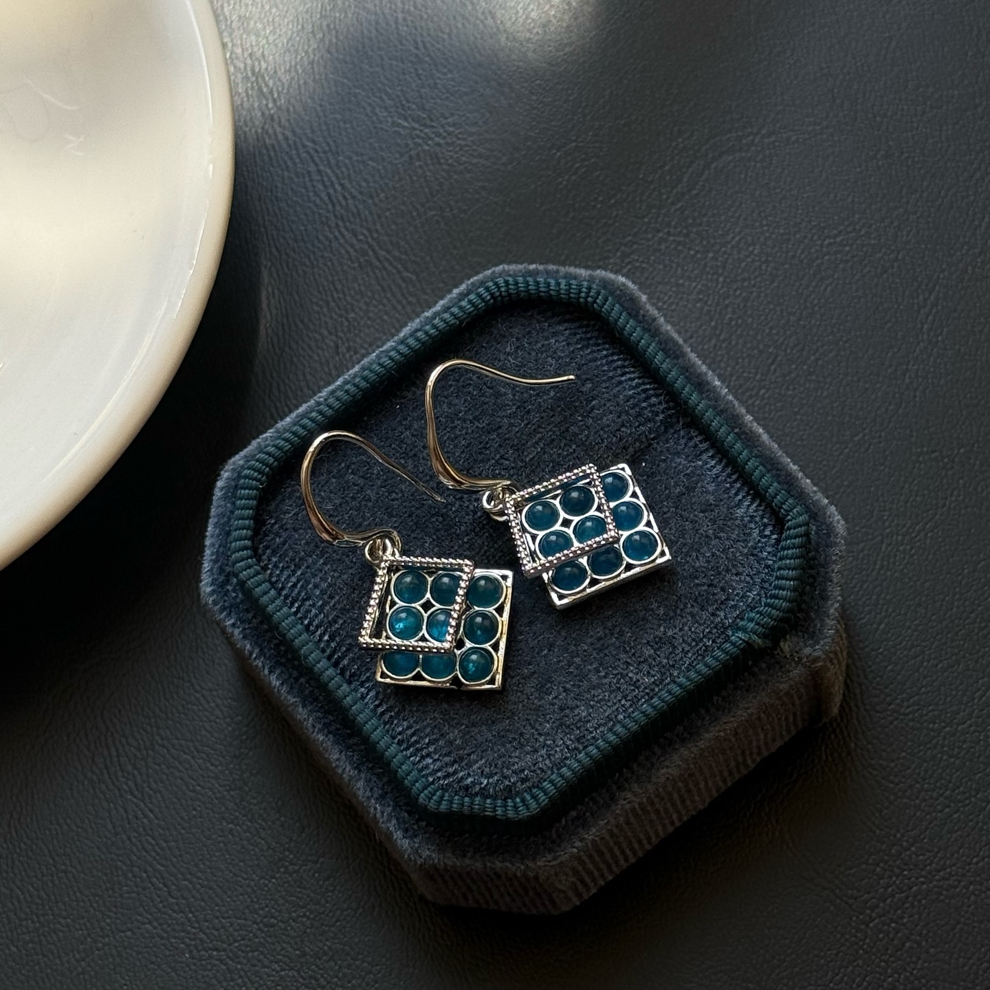 [原石] 藍磷灰石 925銀耳環 勾式耳環