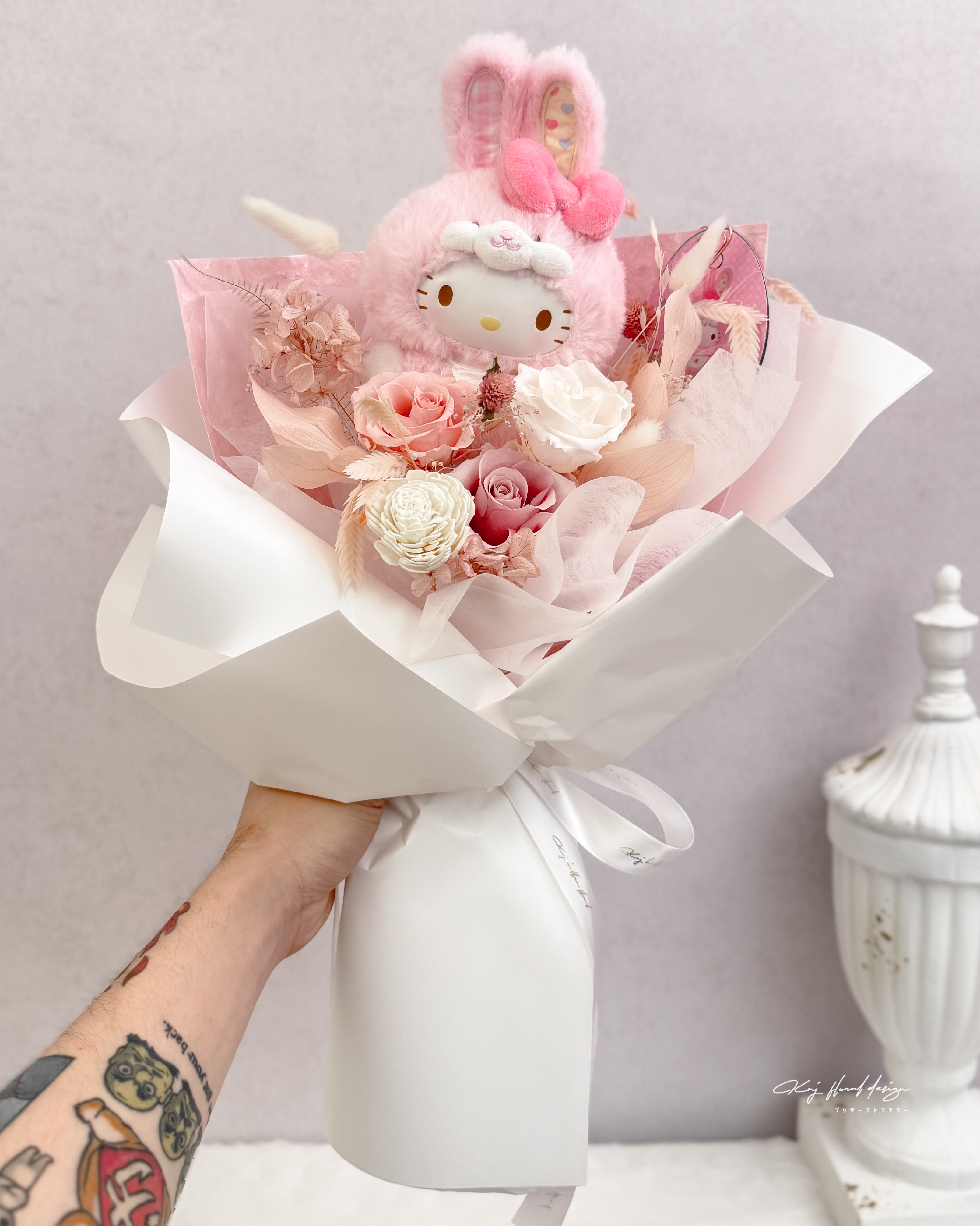 Kitty × 美樂蒂 粉色系永生花束