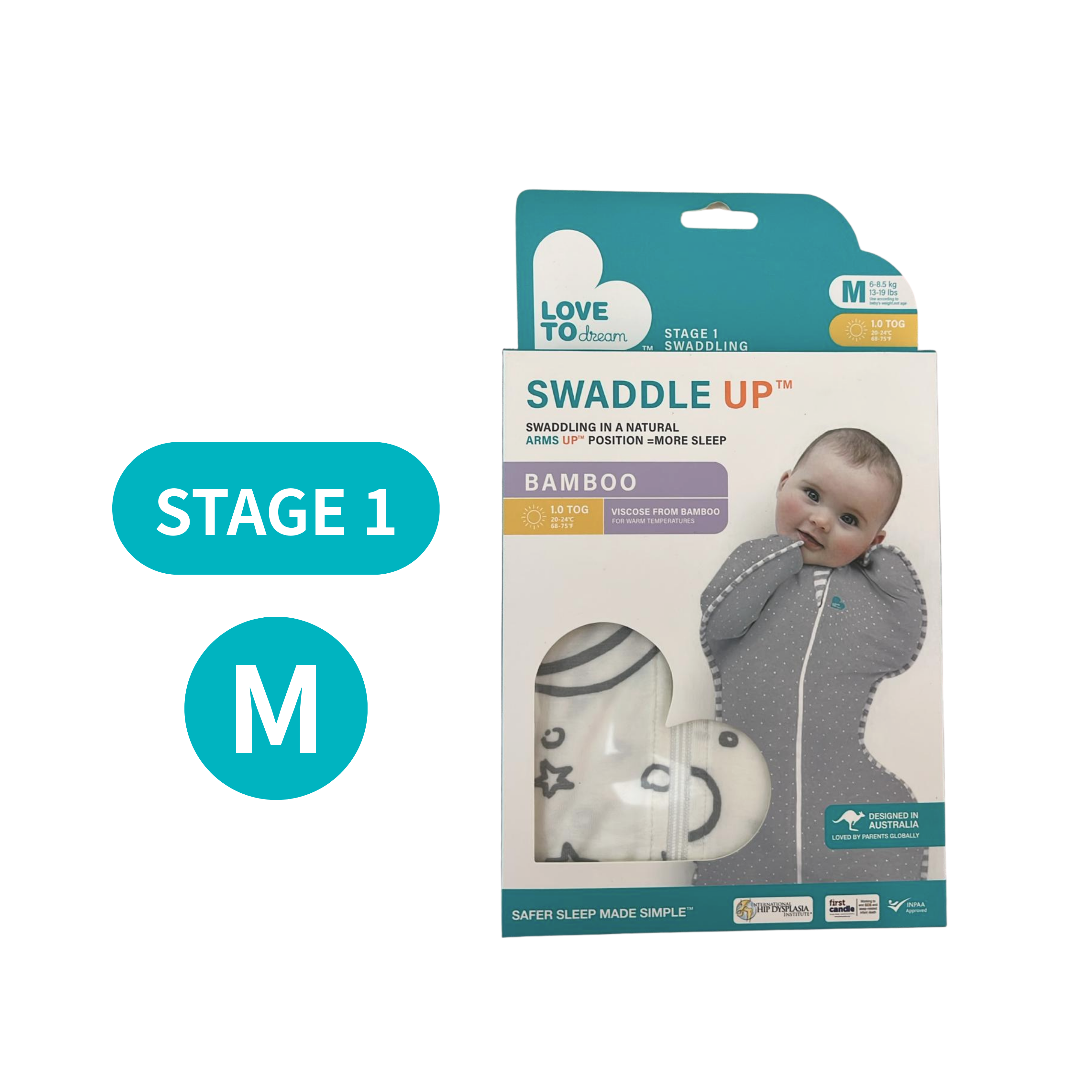 Love To Dream |  Swaddle Up™ 專利設計竹纖維多功能蝶形包巾 (第一階段) M size 1.0TOG