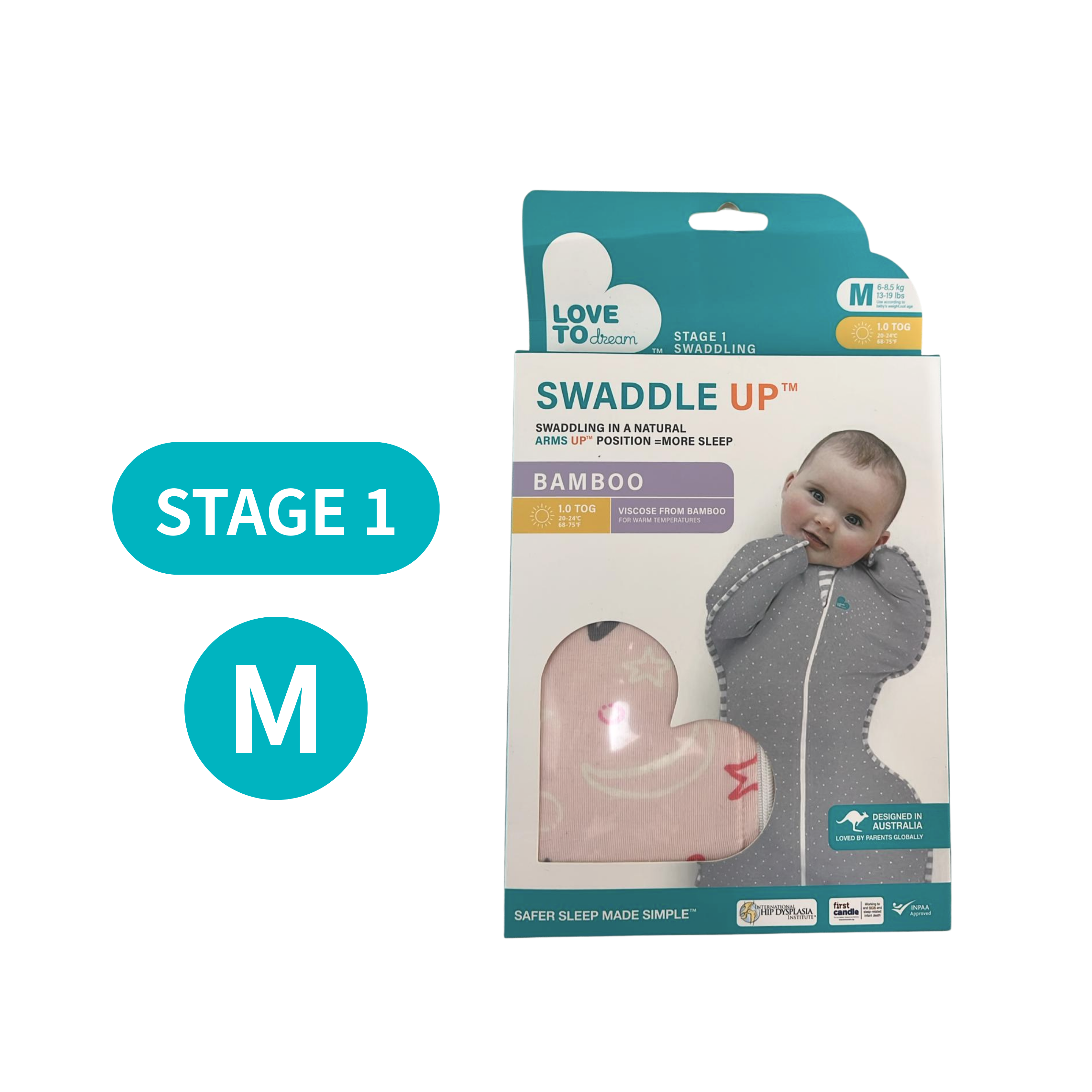 Love To Dream |  Swaddle Up™ 專利設計竹纖維多功能蝶形包巾 (第一階段) M size 1.0TOG