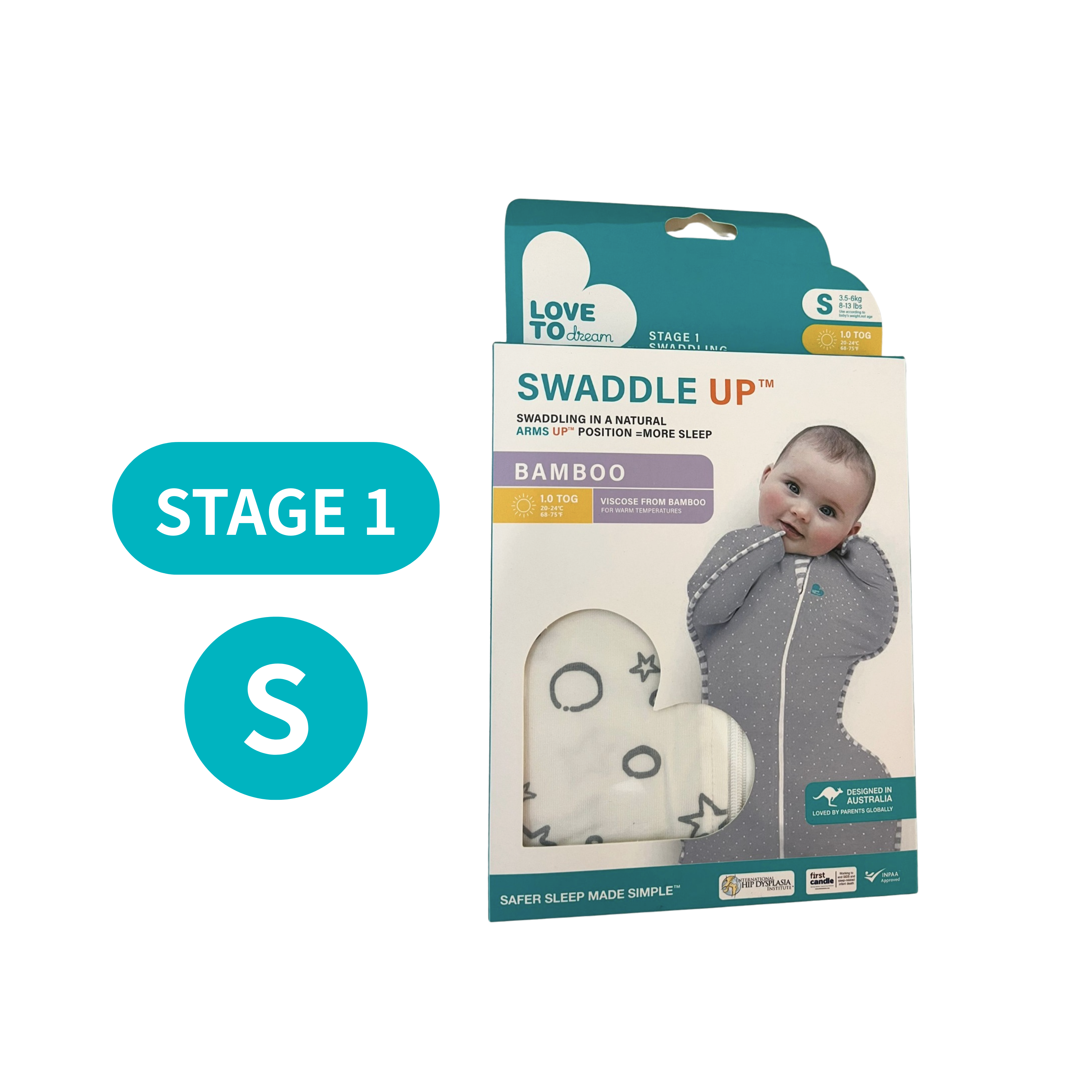 Love To Dream | Swaddle Up™ 專利設計竹纖維多功能蝶形包巾(第一階段) ( 1.0TOG 細碼S)