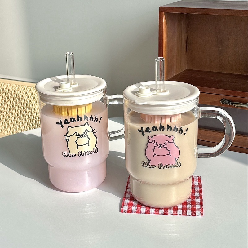 比耶動物玻璃吸管杯