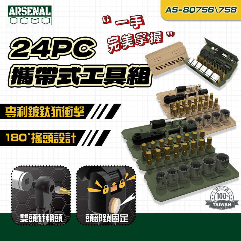 愛森諾｜24PC 1/4" Dr Tool Pad 攜帶式工具組 AS-80756 AS-80758