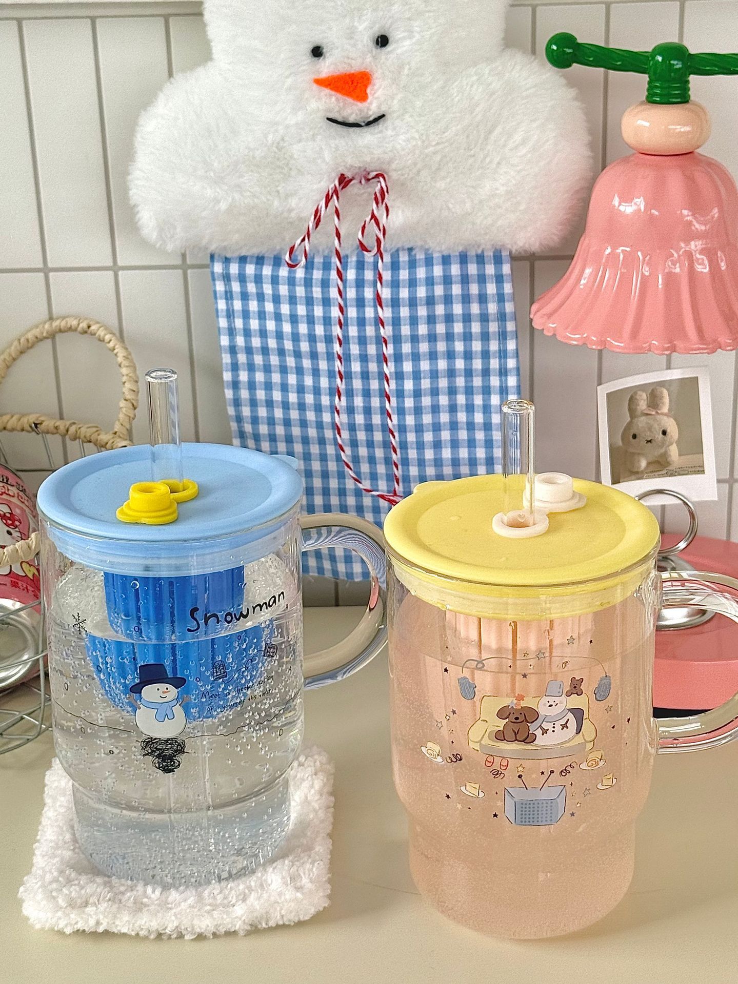 雪人時刻玻璃吸管杯