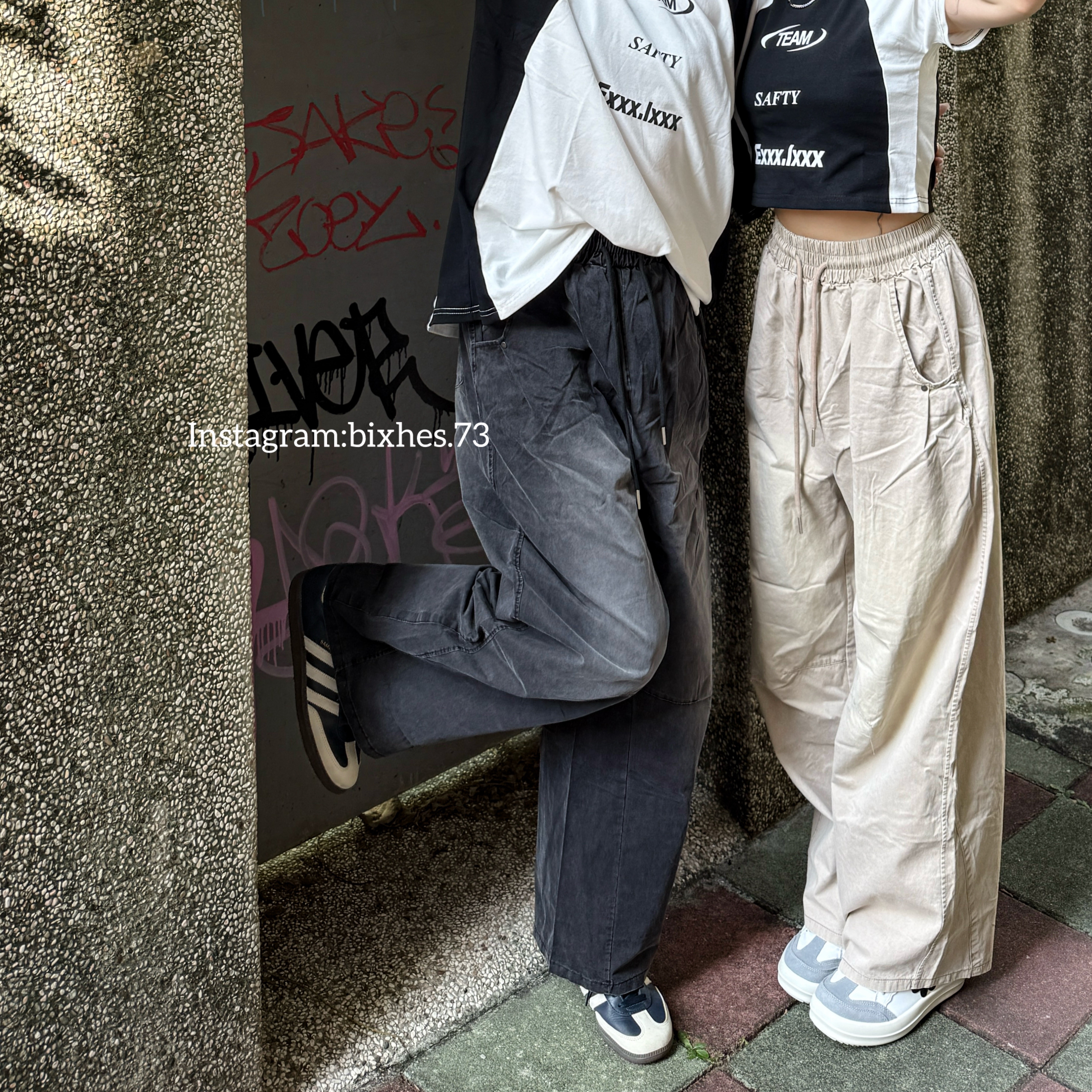 洗水棉抽繩微寬工裝褲(E00033)