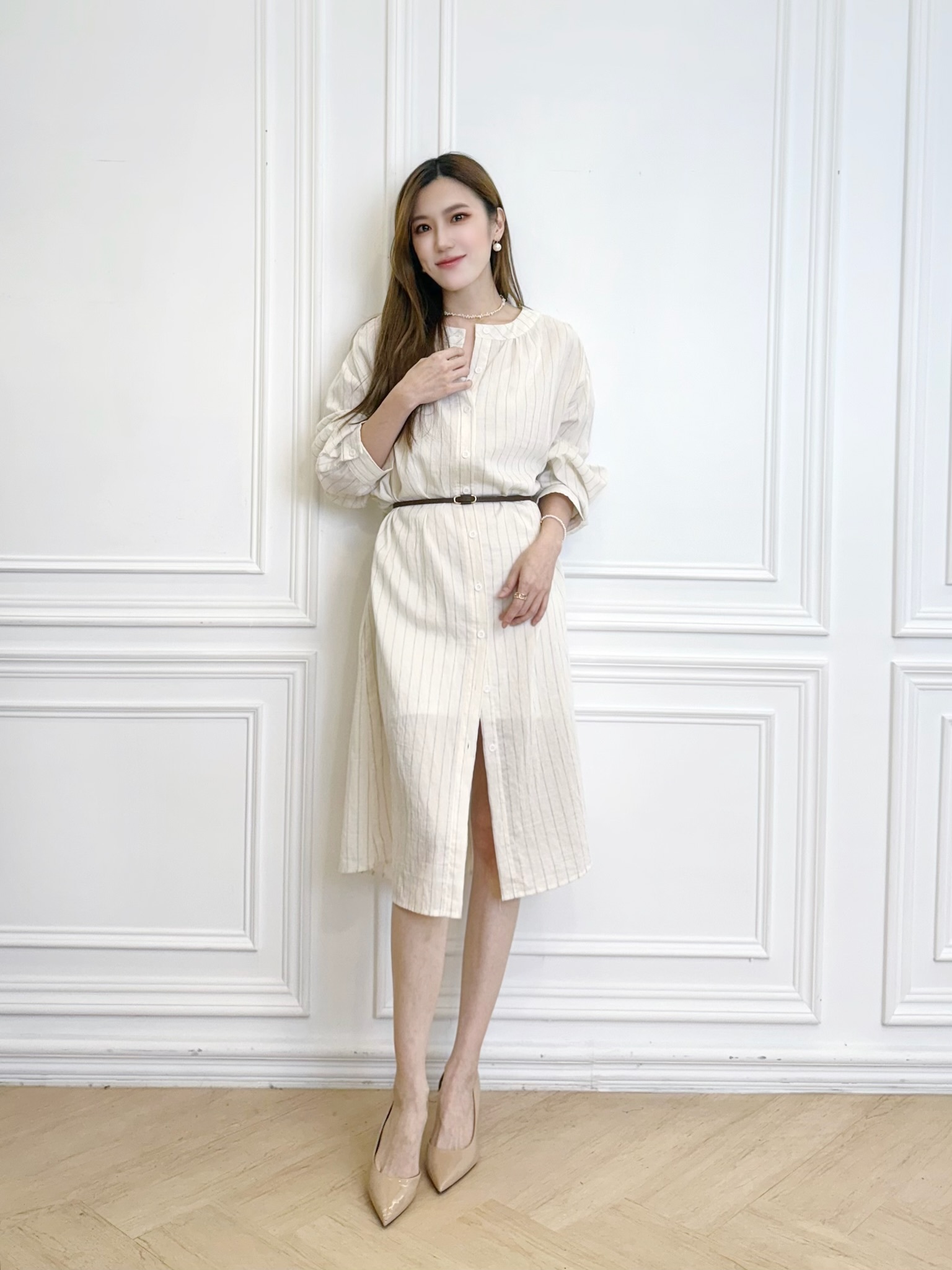 棉麻線條長罩衫/洋(兩穿)