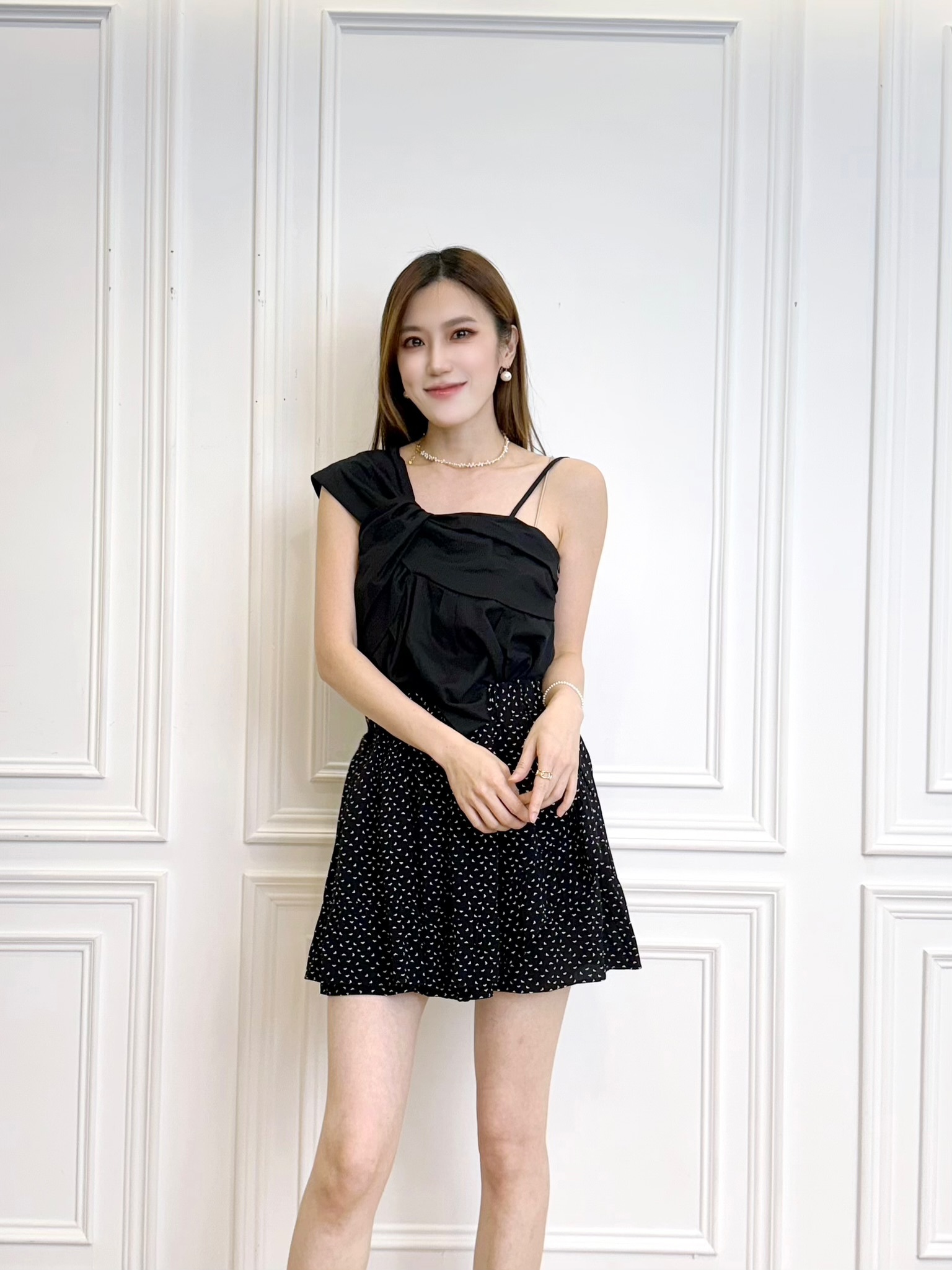 小點荷葉短褲裙