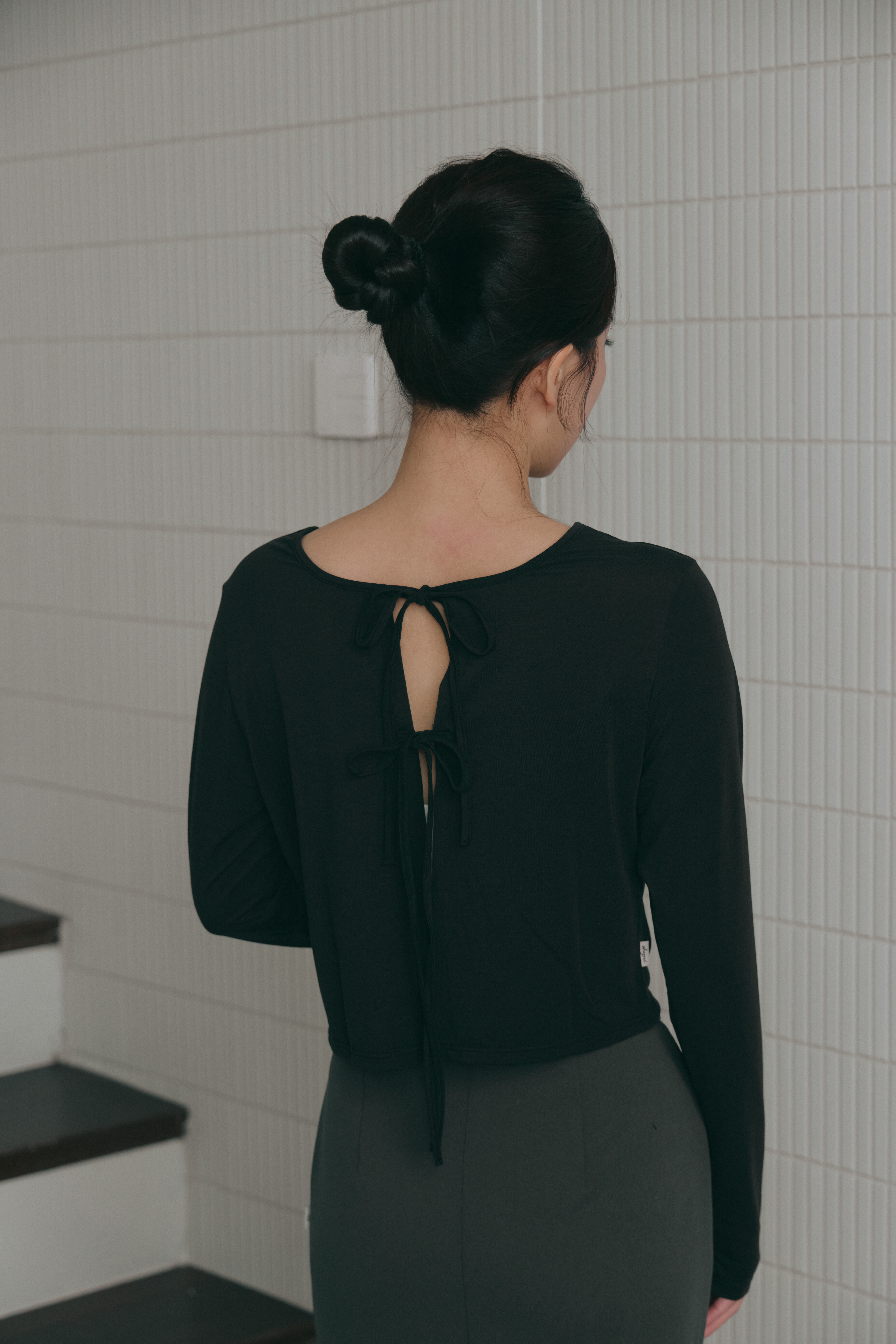 正反穿綁帶罩衫- 黑