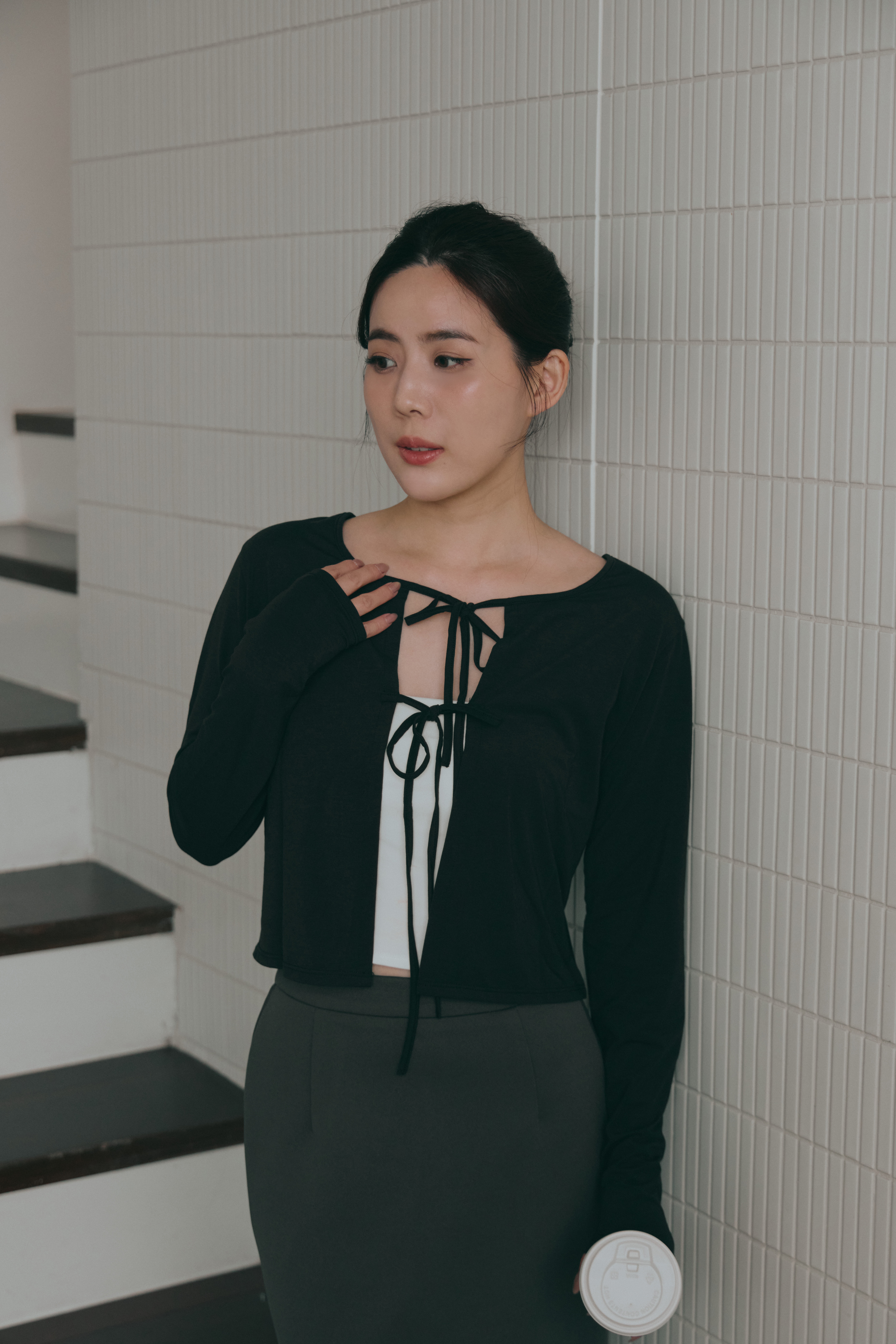 正反穿綁帶罩衫- 黑