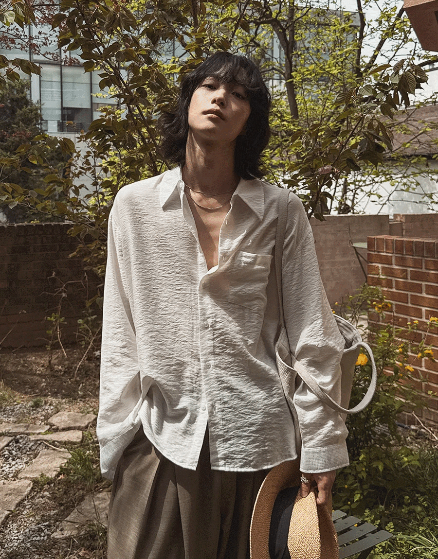 泡泡紗雅痞條紋襯衫