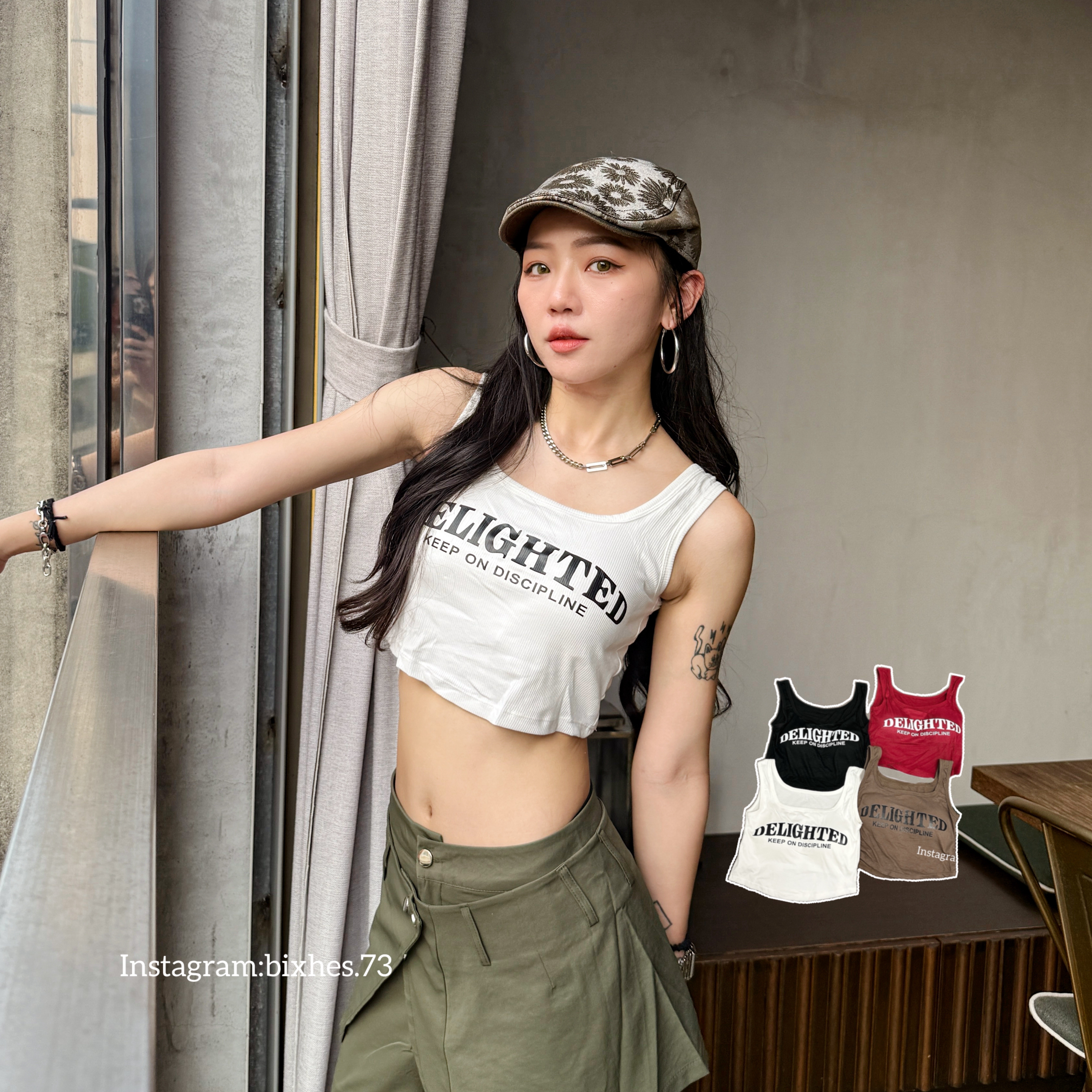 粗肩帶墊字母4色背心(C00007)