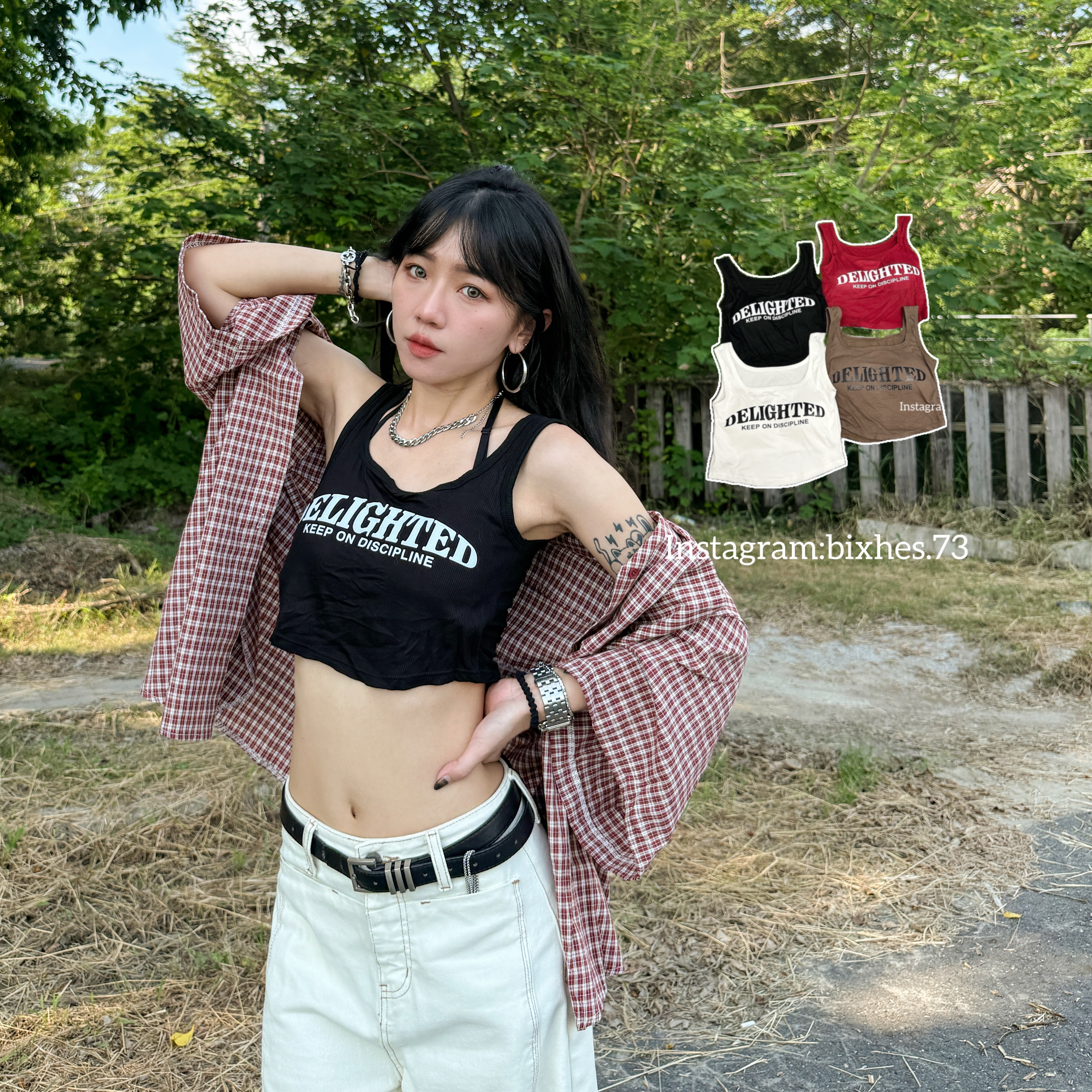 粗肩帶墊字母4色背心(C00007)