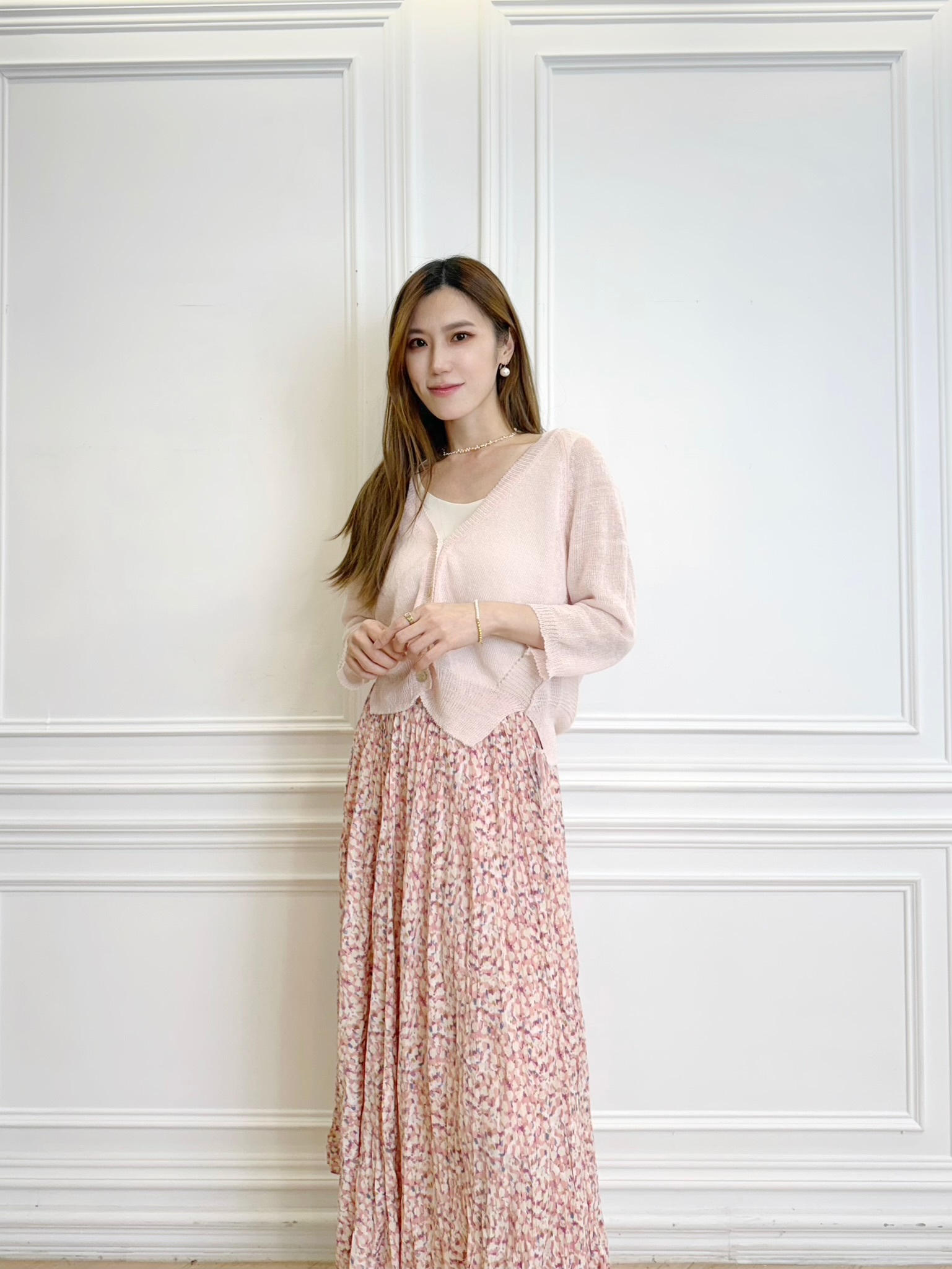 繽紛水彩飄逸長裙(粉紅)