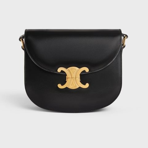 CELINE 亮面小牛皮 TEEN BESACE 黑色皮革肩背包