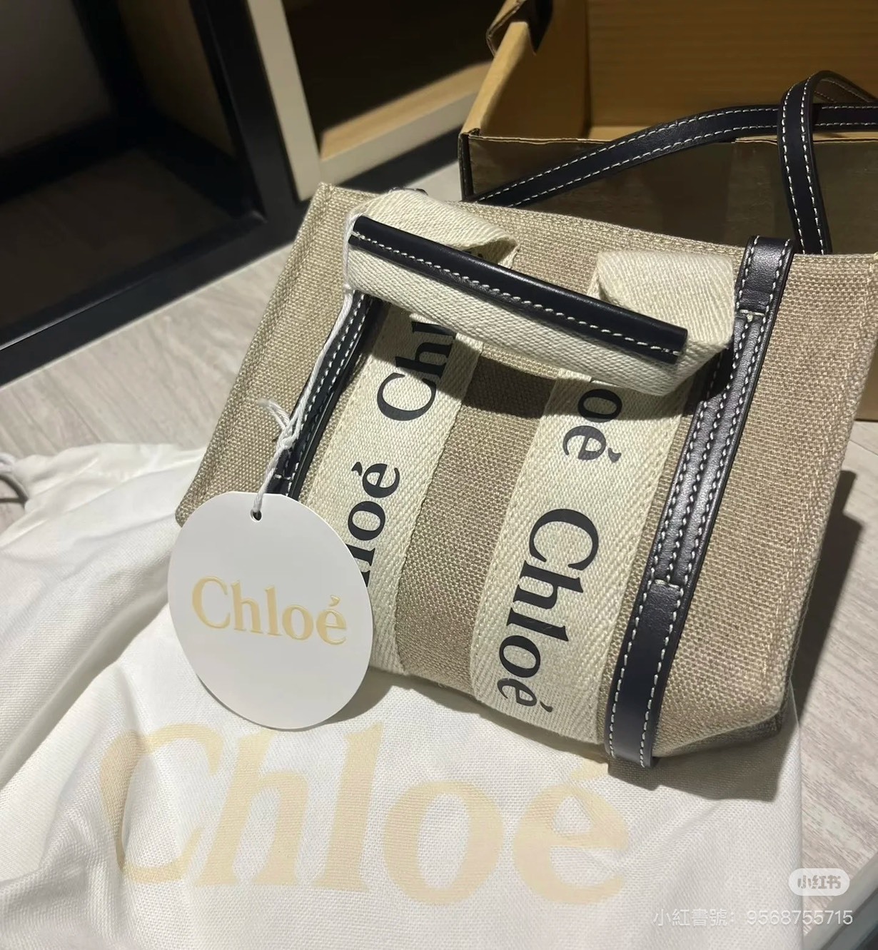 【Chloé 】Woody mini 小號帆布拚牛皮 斜背/托特包