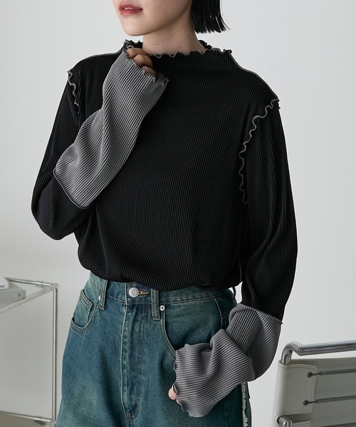 日本🇯🇵連線 Forksy 袖口撞色拼接長袖上衣 立體線條感設計 微透膚 撞色 拼接 長袖 5色(任買兩件711免運)/預購