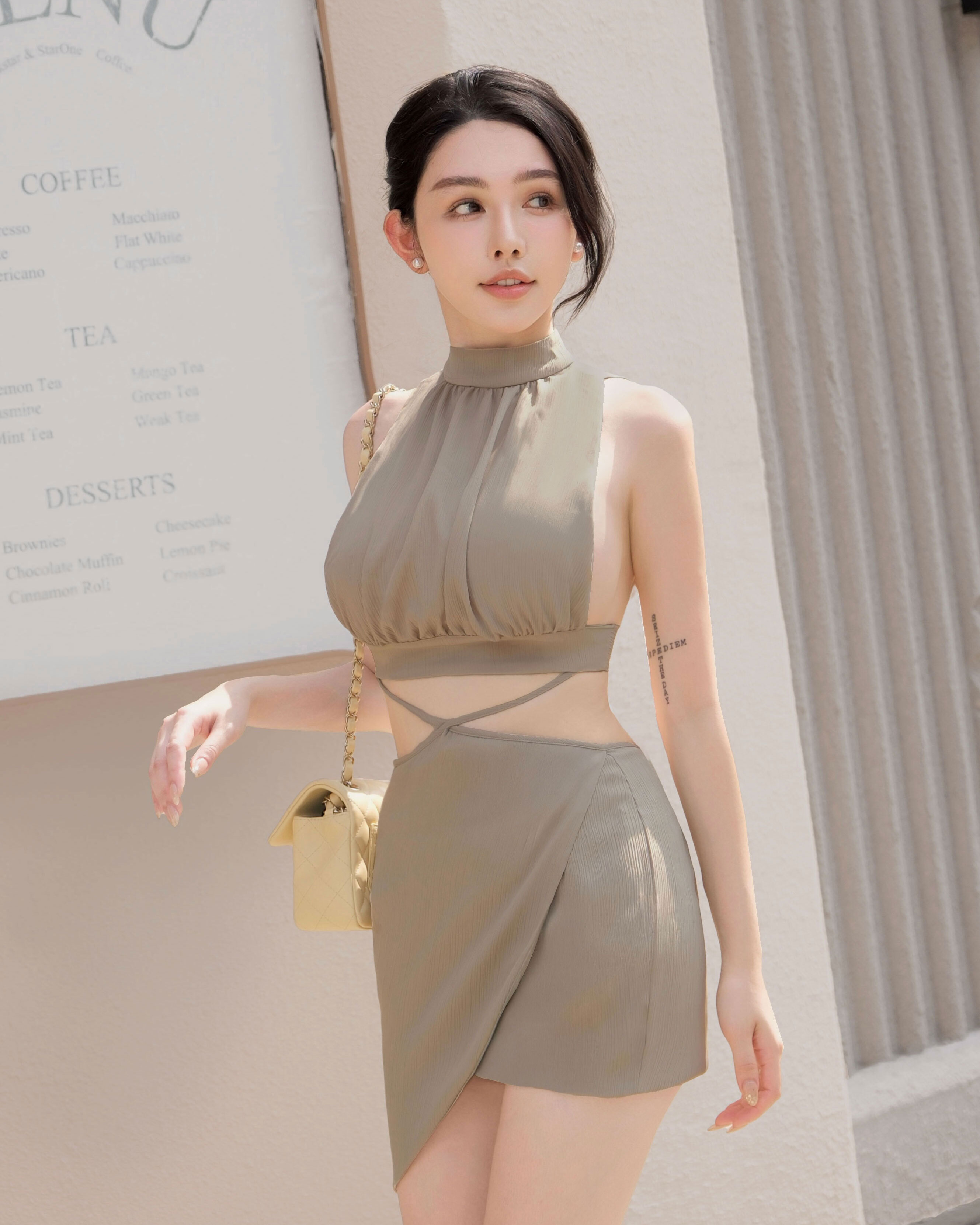 訂製-性感側露美背兩截式交叉連身洋