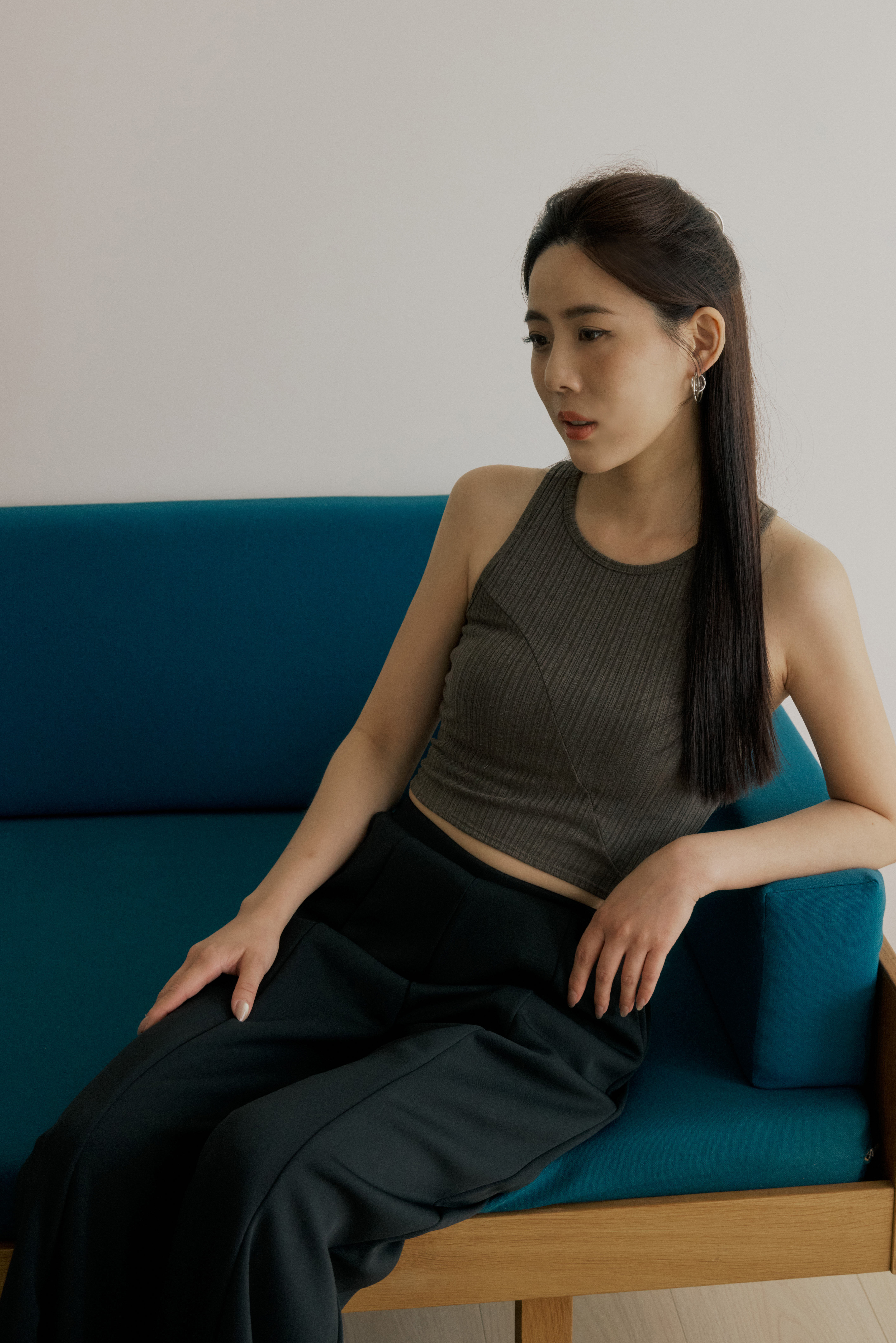 微削肩BRA TOP背心- 咖啡