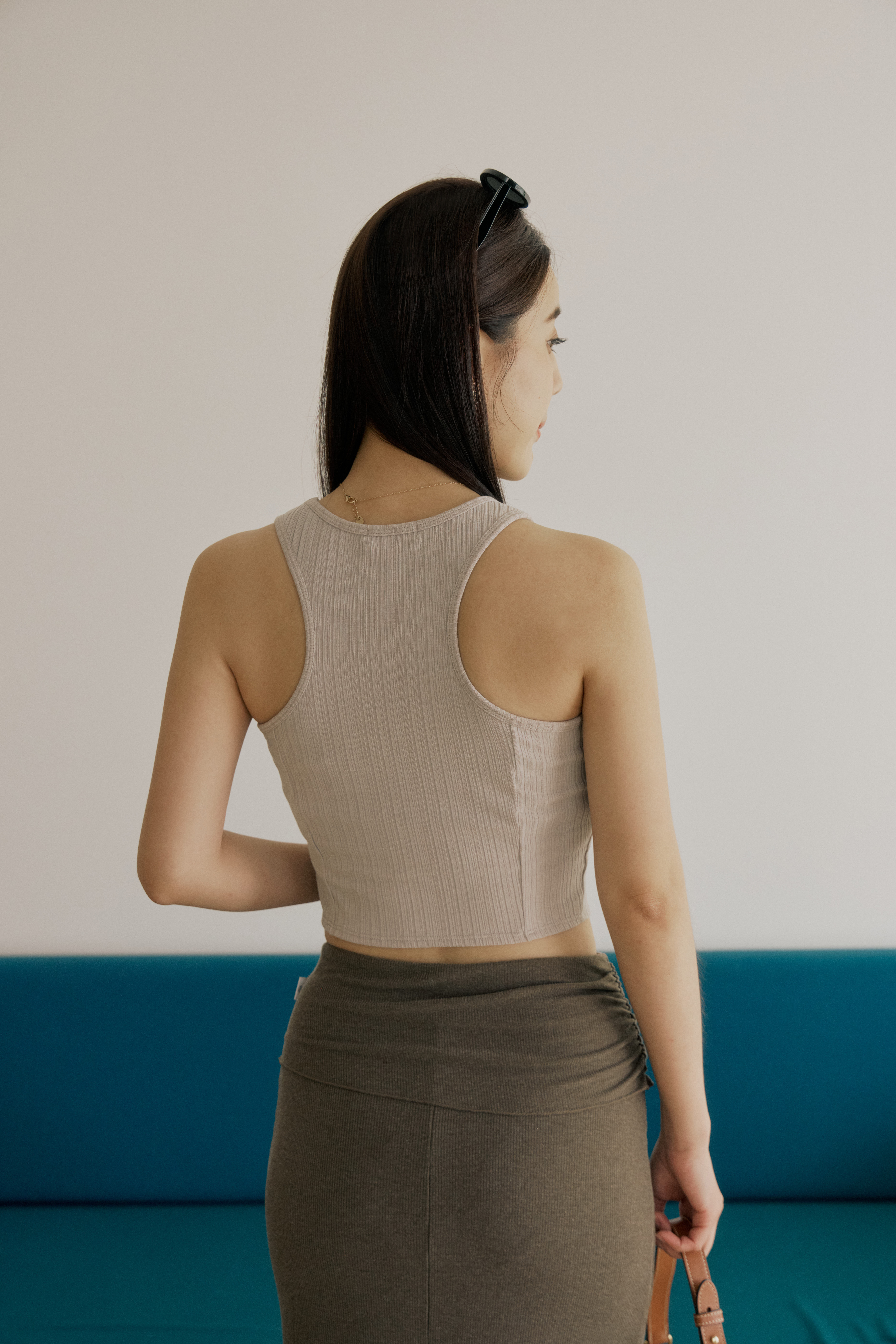 微削肩BRA TOP背心- 米杏