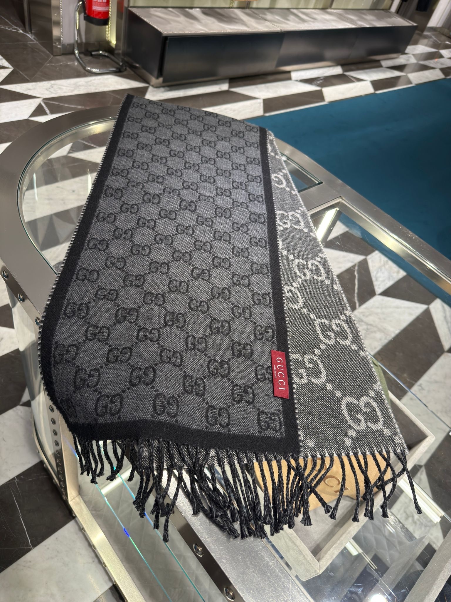 Gucci SC Doubly G wool scarf Dark Grey 34*194cm 676610