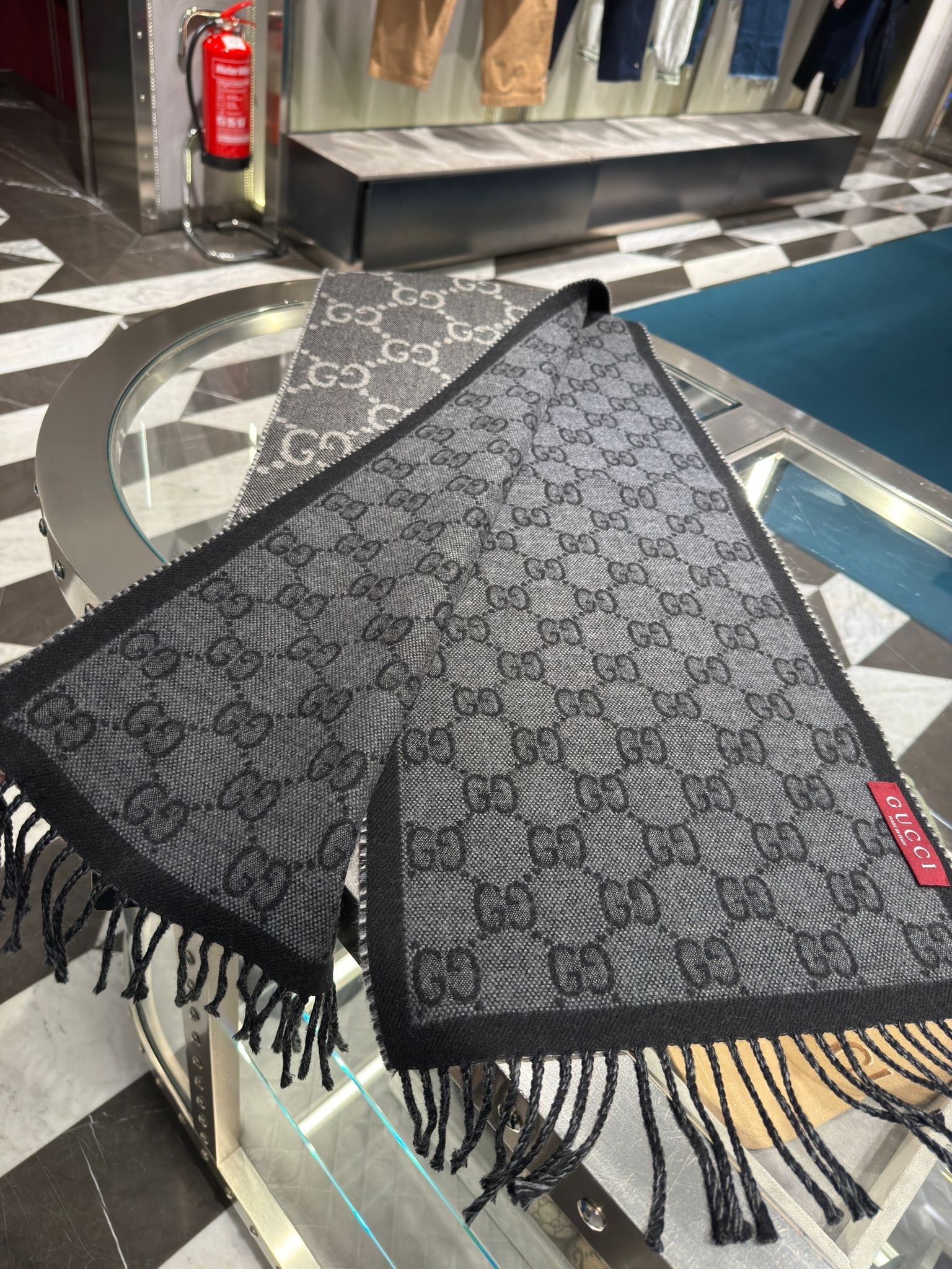 Gucci SC Doubly G wool scarf Dark Grey 34*194cm 676610