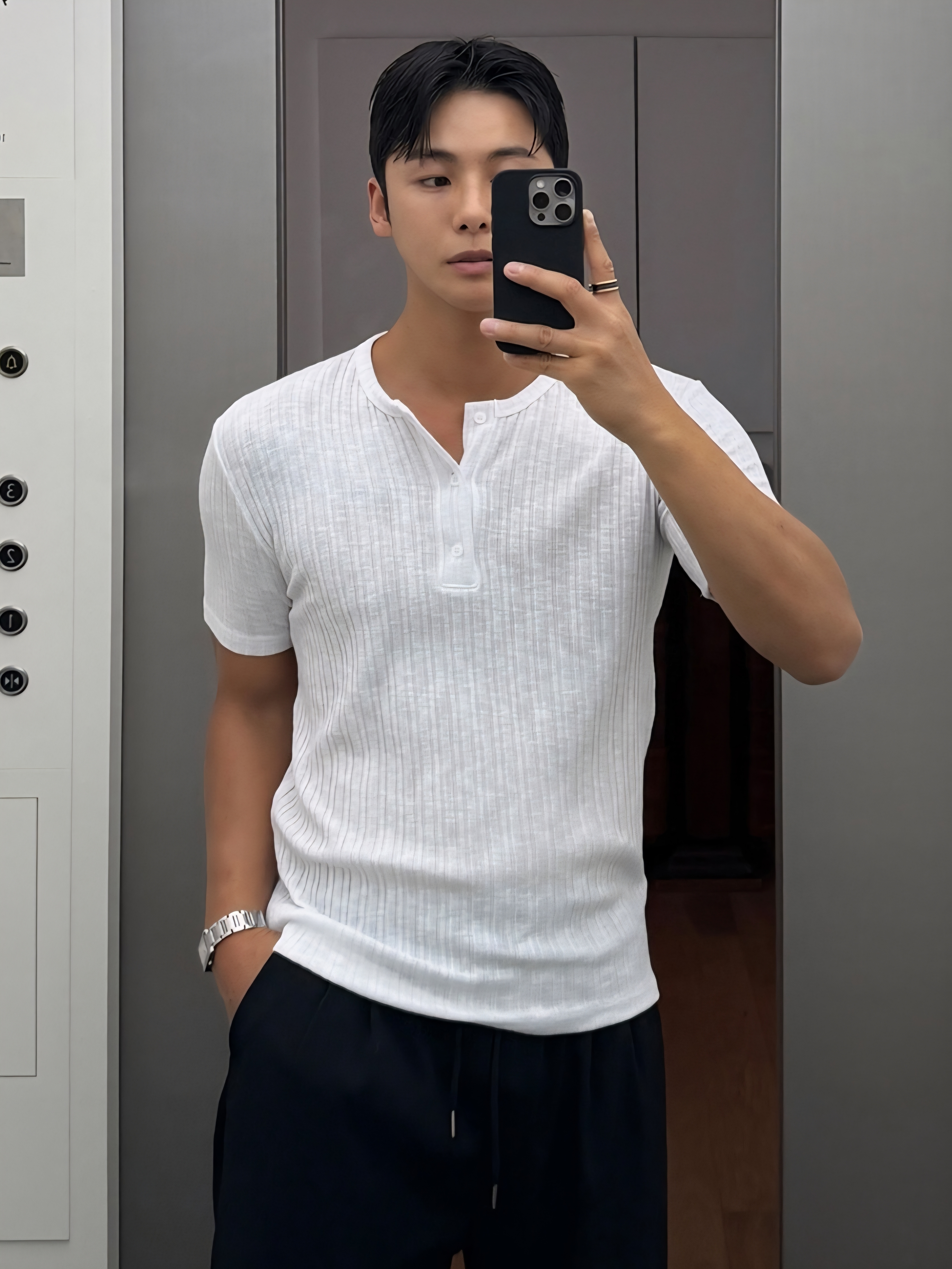 羅紋亨利領肌肉短袖T恤