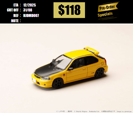 PO-$118 * HOBBY JAPAN * 1:64 HONDA CIVIC TYPE R EK9 INITIAL D 30TH ANNIVERSARY HJDMD007 [OD23/08]
