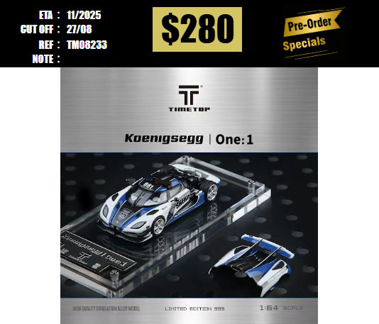 PO-$280 * TIME MICRO * 1:64 KOENIGSEGG ONE:1 POLICE LIVERY [OD23/08]