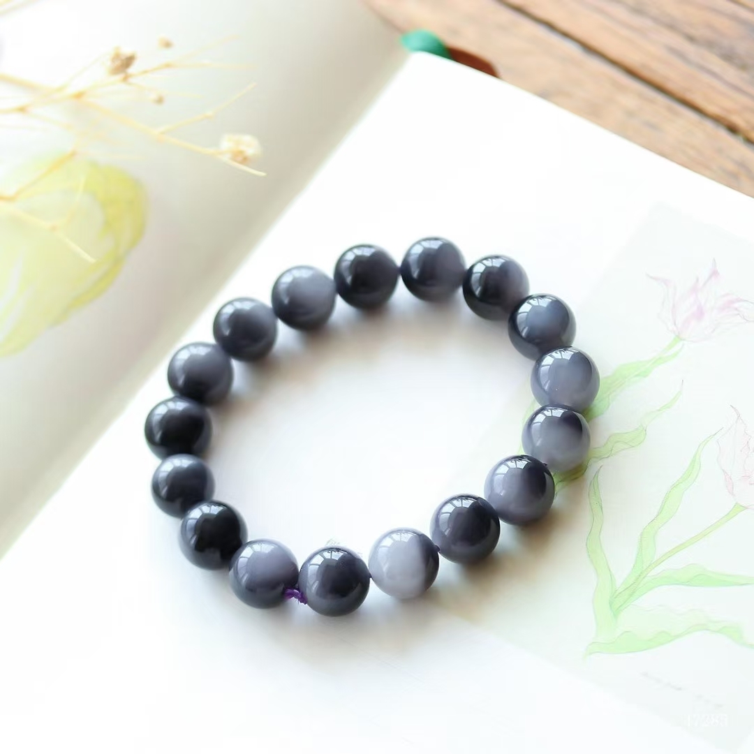 和田玉煙紫白肉手串 (12mm直徑),天然和田玉軟玉