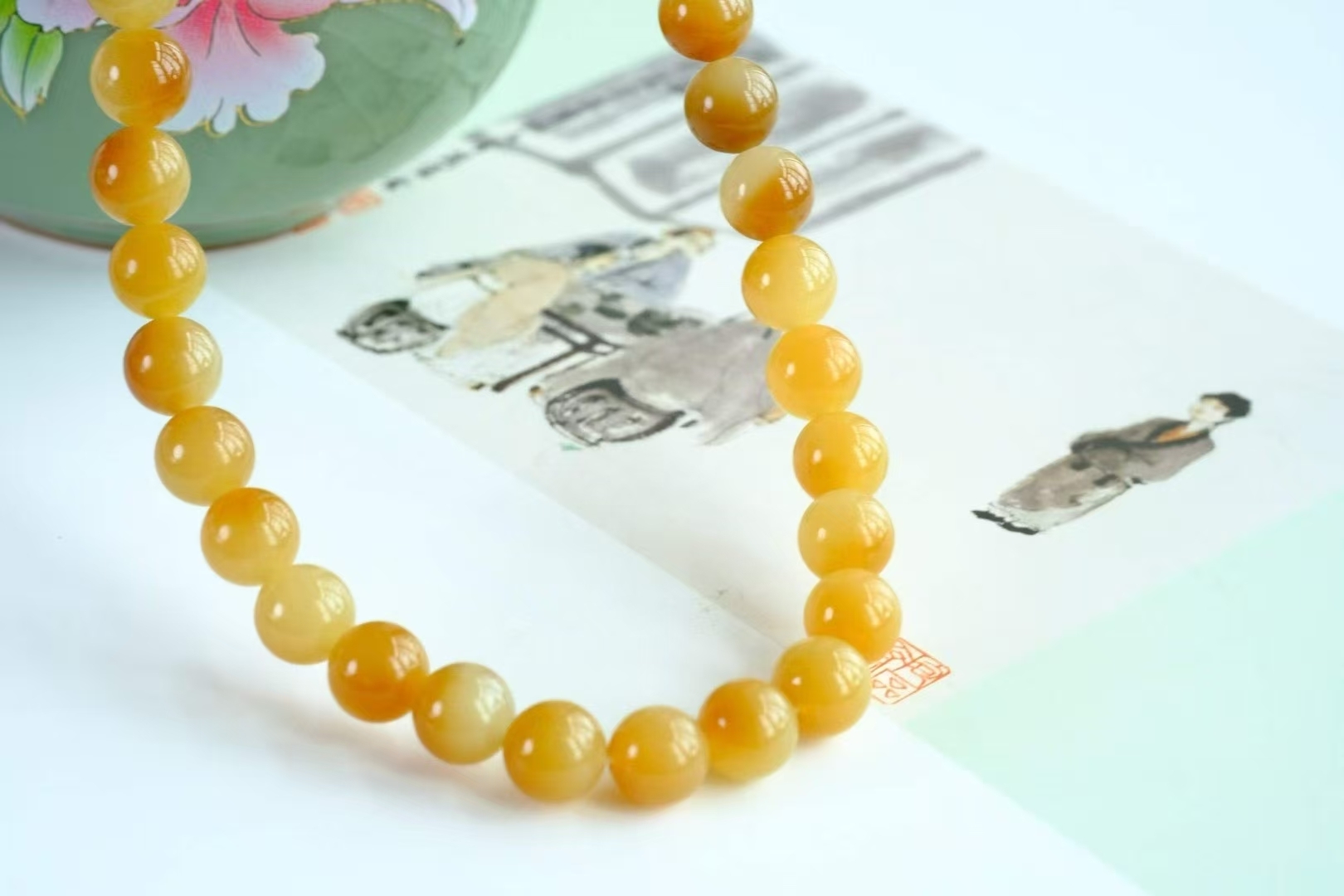 726718 和田玉糖黃珠串 (8mm直徑)