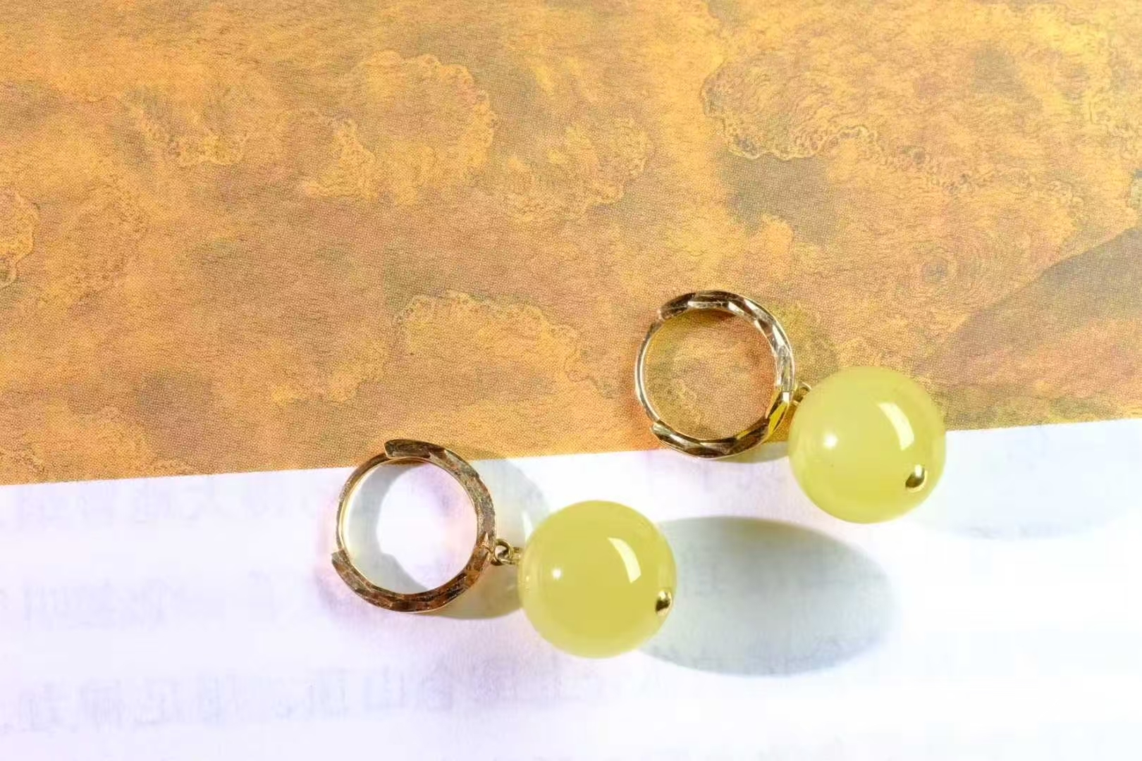 726726 和田玉雞油黃耳墜 (10mm直徑)