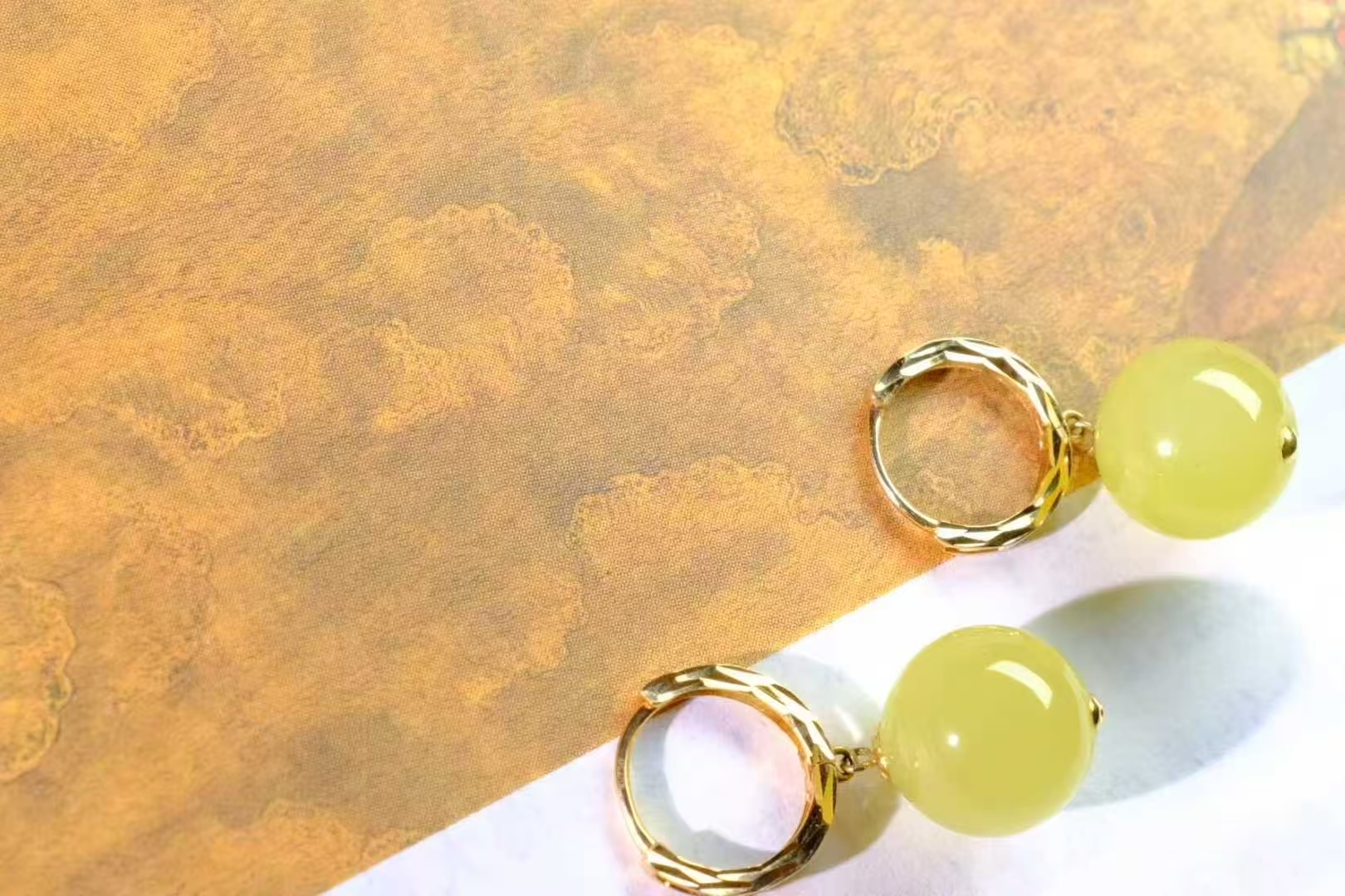 726726 和田玉雞油黃耳墜 (10mm直徑)