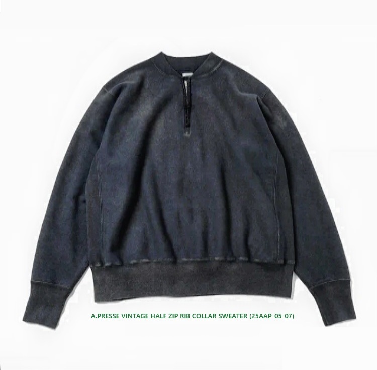 A.PRESSE 2025 A/W VINTAGE HALF ZIP RIB COLLAR SWEATER (25AAP-05-07) - PRE ORDER ITEM (預訂中)
