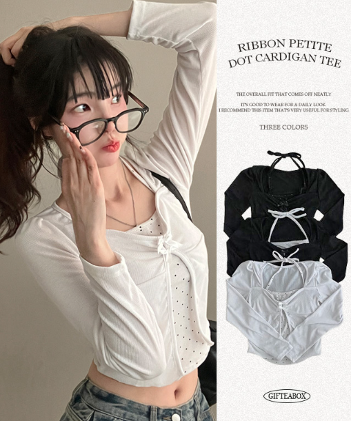 早秋預訂｜蝴蝶結小圓點掛脖長袖開襟衫