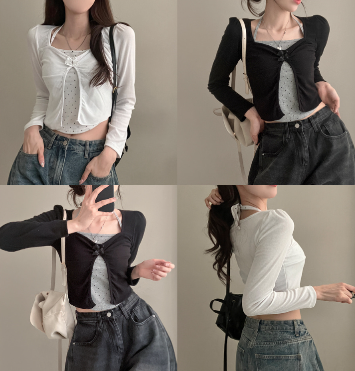 早秋預訂｜蝴蝶結小圓點掛脖長袖開襟衫