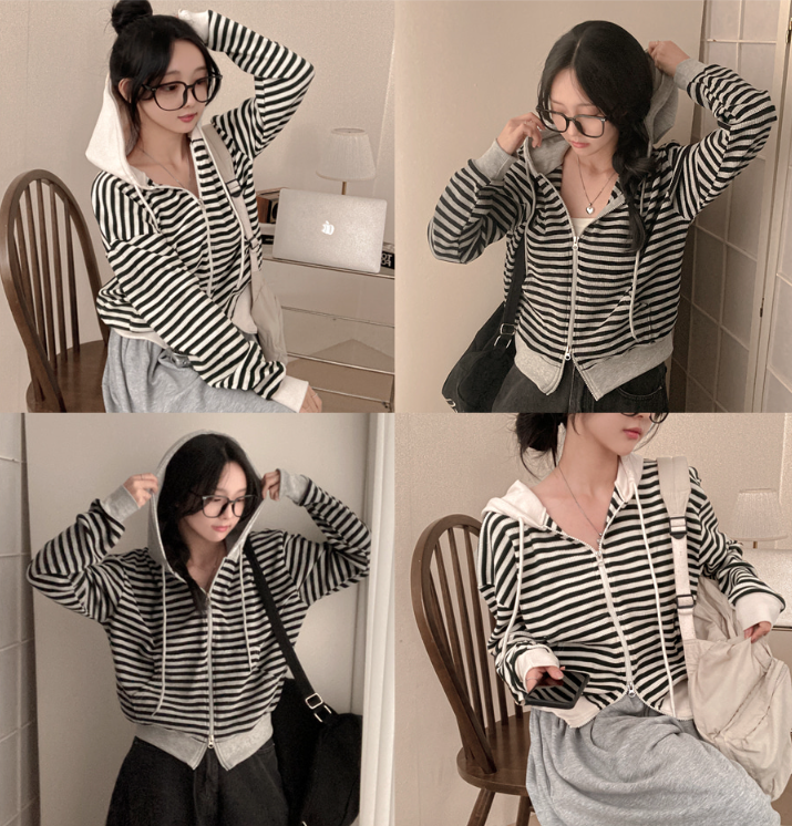 早秋預訂｜條紋雙向華夫格連帽外套