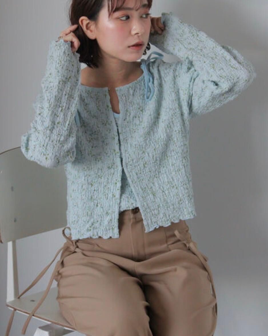 ｛Special Price｝淺藍色花柄開衫吊帶套裝【日本直送】