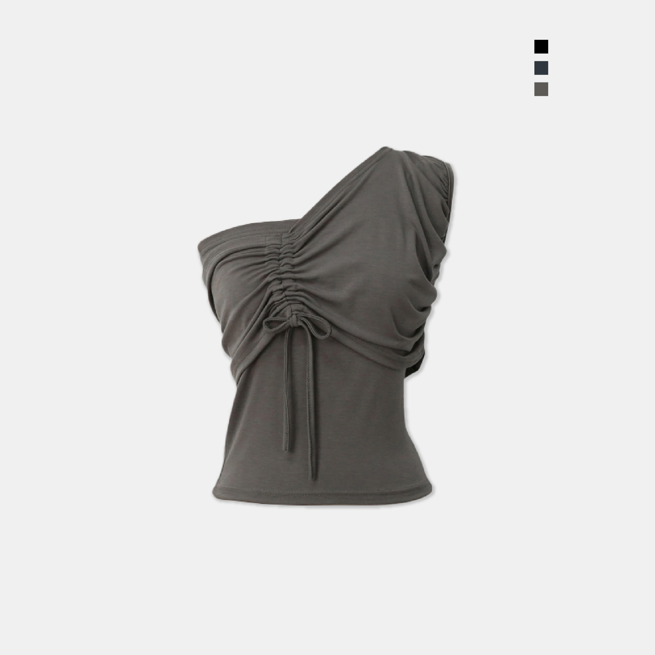 韓國 典雅 層次 抓皺 斜肩 修身 上衣