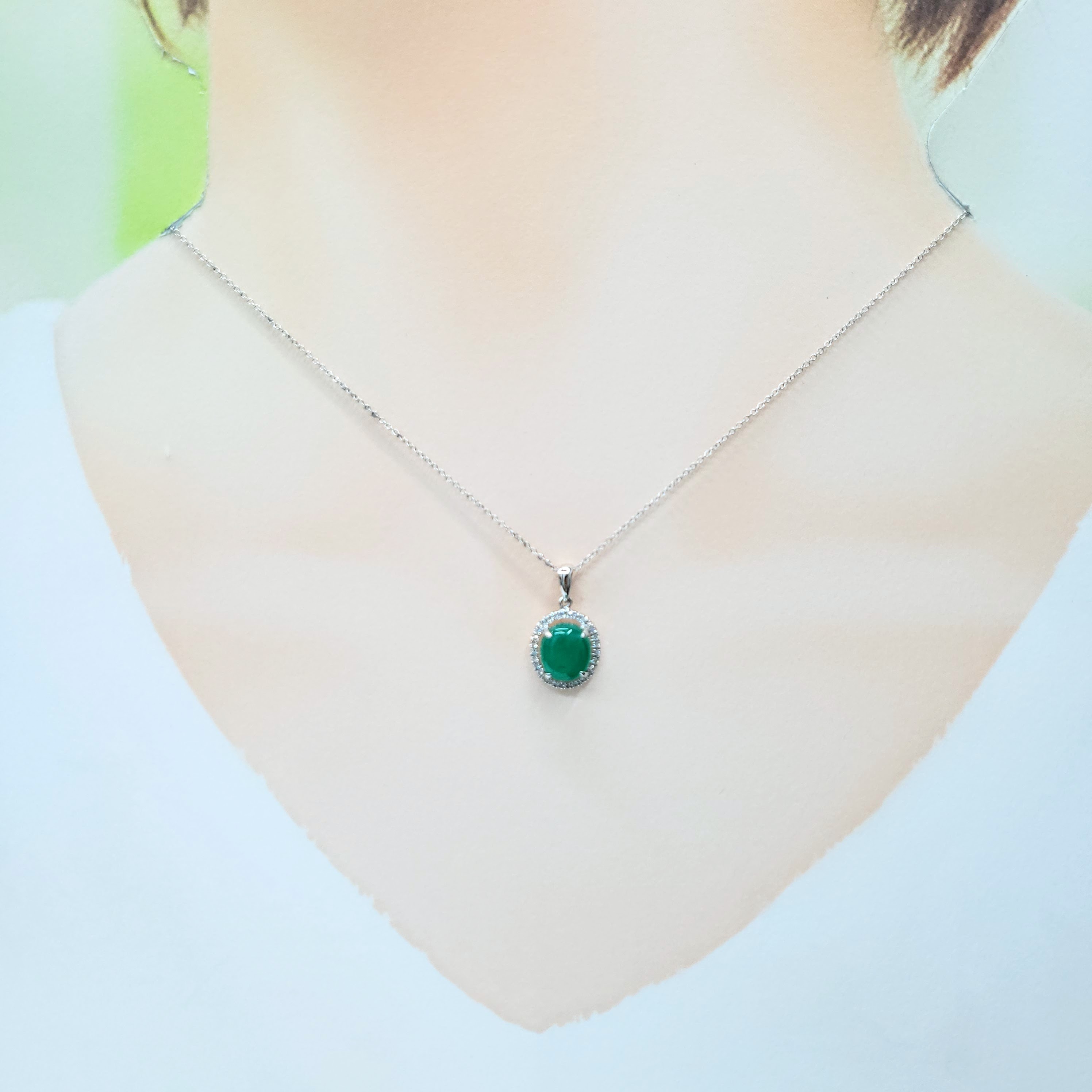 18K White Gold 1.83ct Emerald and Diamond Pendant