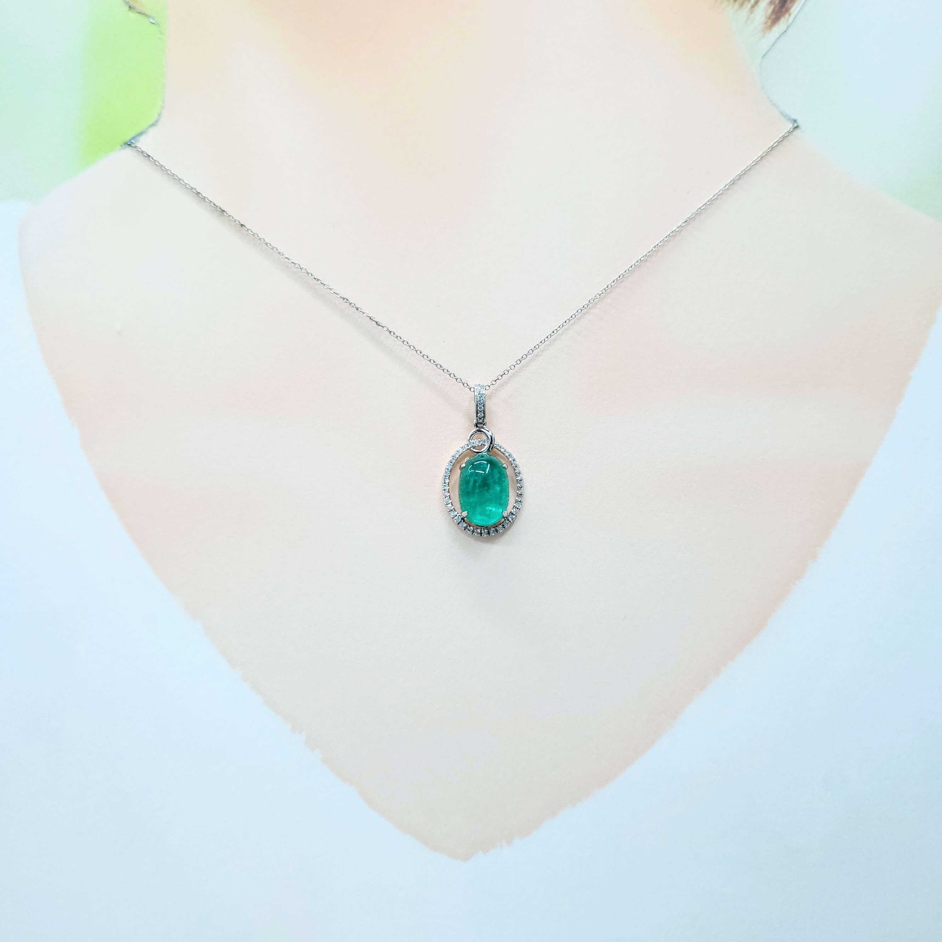 18K White Gold 4.41ct Emerald and Diamond Pendant